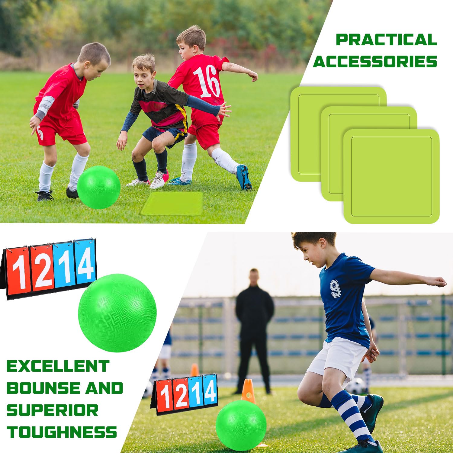 Huaerle Il set da 18 pezzi include 2 palline per parco giochi con pompa ad aria, 4 basi in gomma, 10 coni Foul Line e un tabellone segnapunti per ragazzi ragazze adulti parco giochi scuola cortile