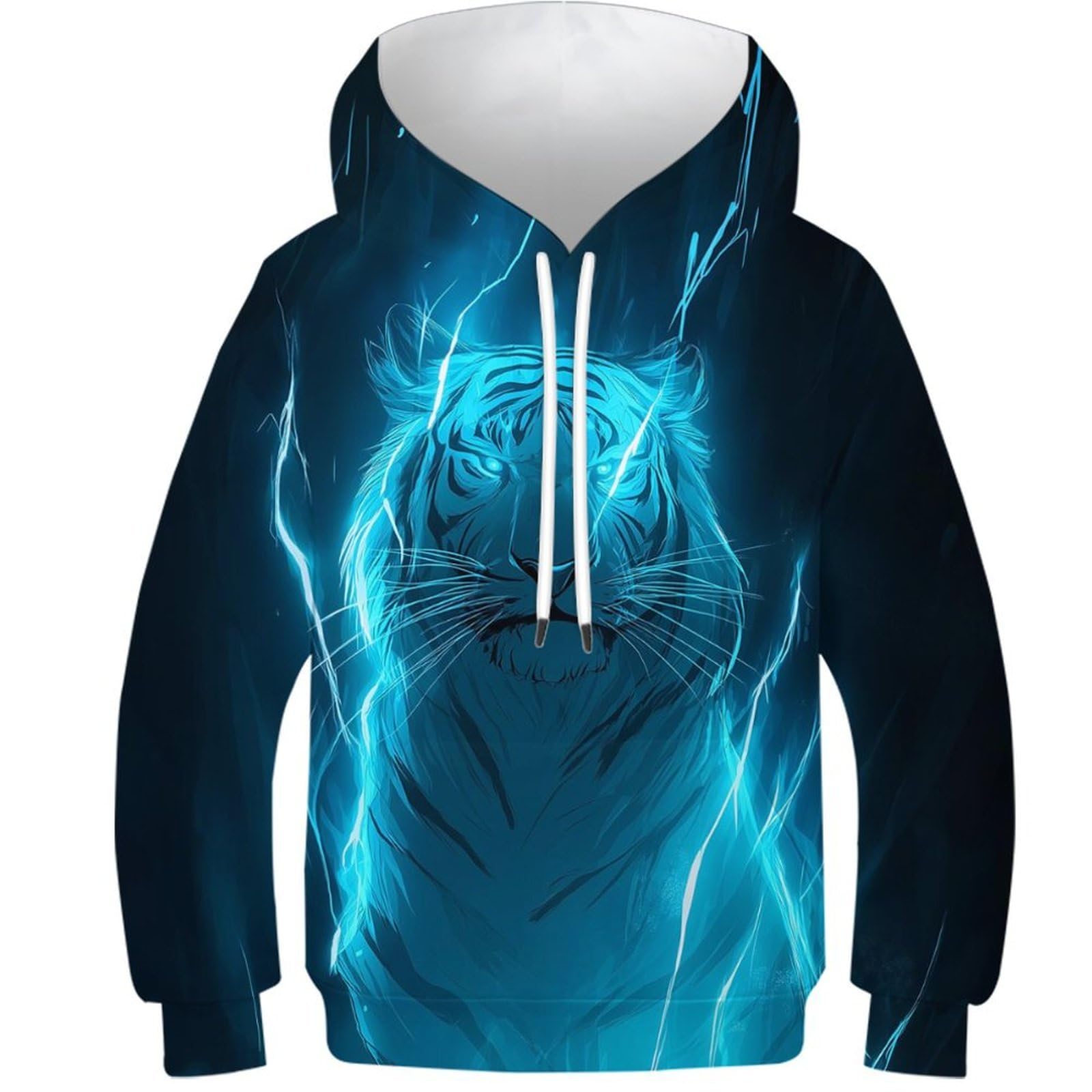 OPCALIS Kids Teen Girl Boy Hoodie Tiger 3D Printed Pullover Sweatshirt Long Sleeve Animal with Pocket Novelty Casual 9-11Y