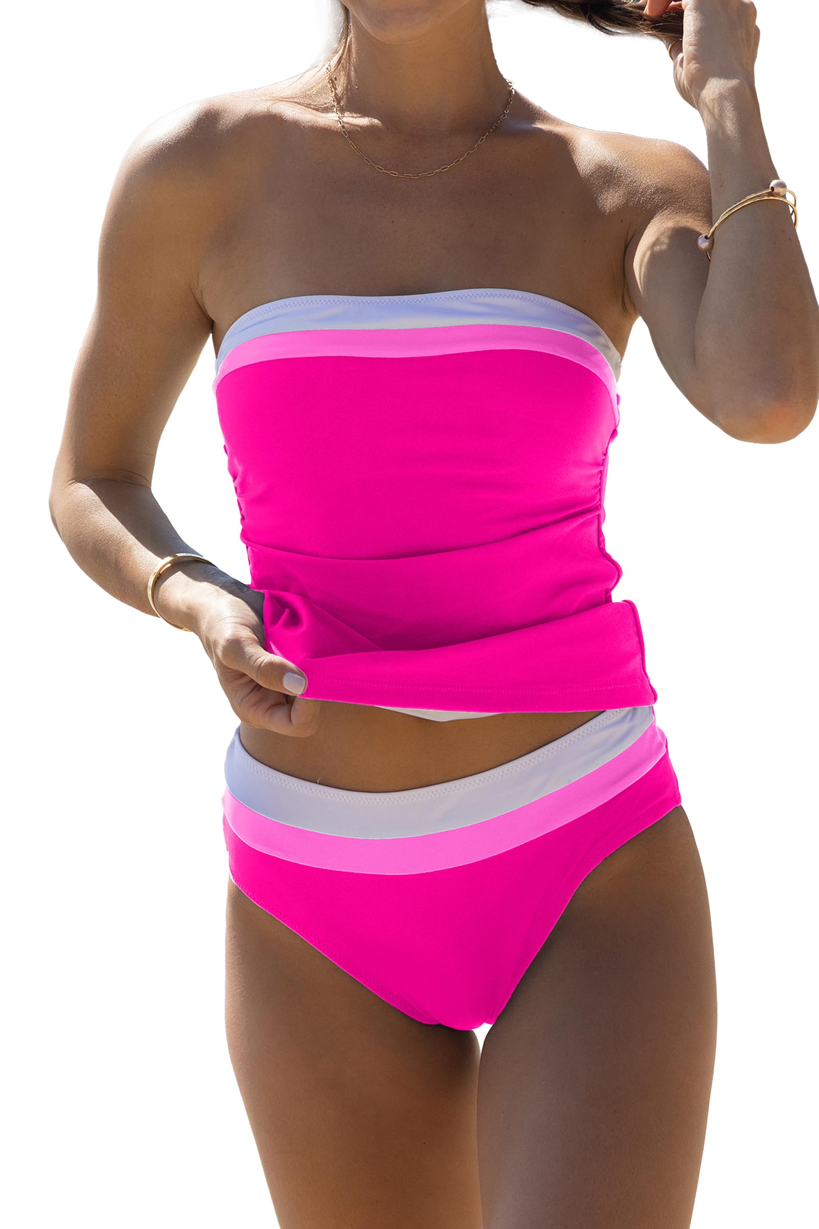 Beachsissi Costumi da bagno a fascia per le donne senza spalline Costumi da bagno Costumi da bagno Controllo della pancia Blocchi di colore Tankini Set