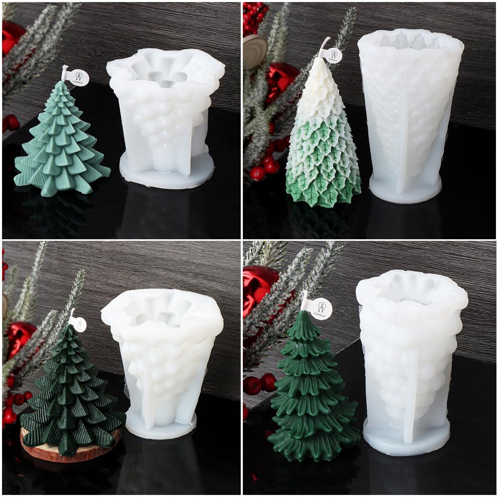 Silikonowe formy do odlewania choinki, 3 sztuki, formy silikonowe, do świec bożonarodzeniowych, 3D, do świec choinkowych, do samodzielnego odlewania świec, świec zapachowych, mydła, dekoracji