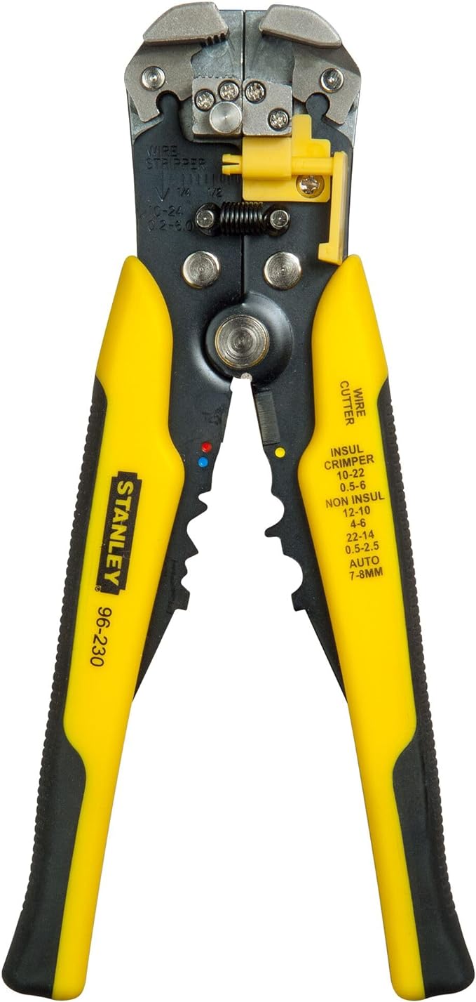 STANLEY Fmht0-96230 Pince À Dénuder Automatique Gamme FATMAX 20,3 cm - Branches Bi matières - Ressort de Rappel - molette de Serrage - Ouverture de mors de 0,2 à 6mm² avec Longueur de 6 à 18mm -