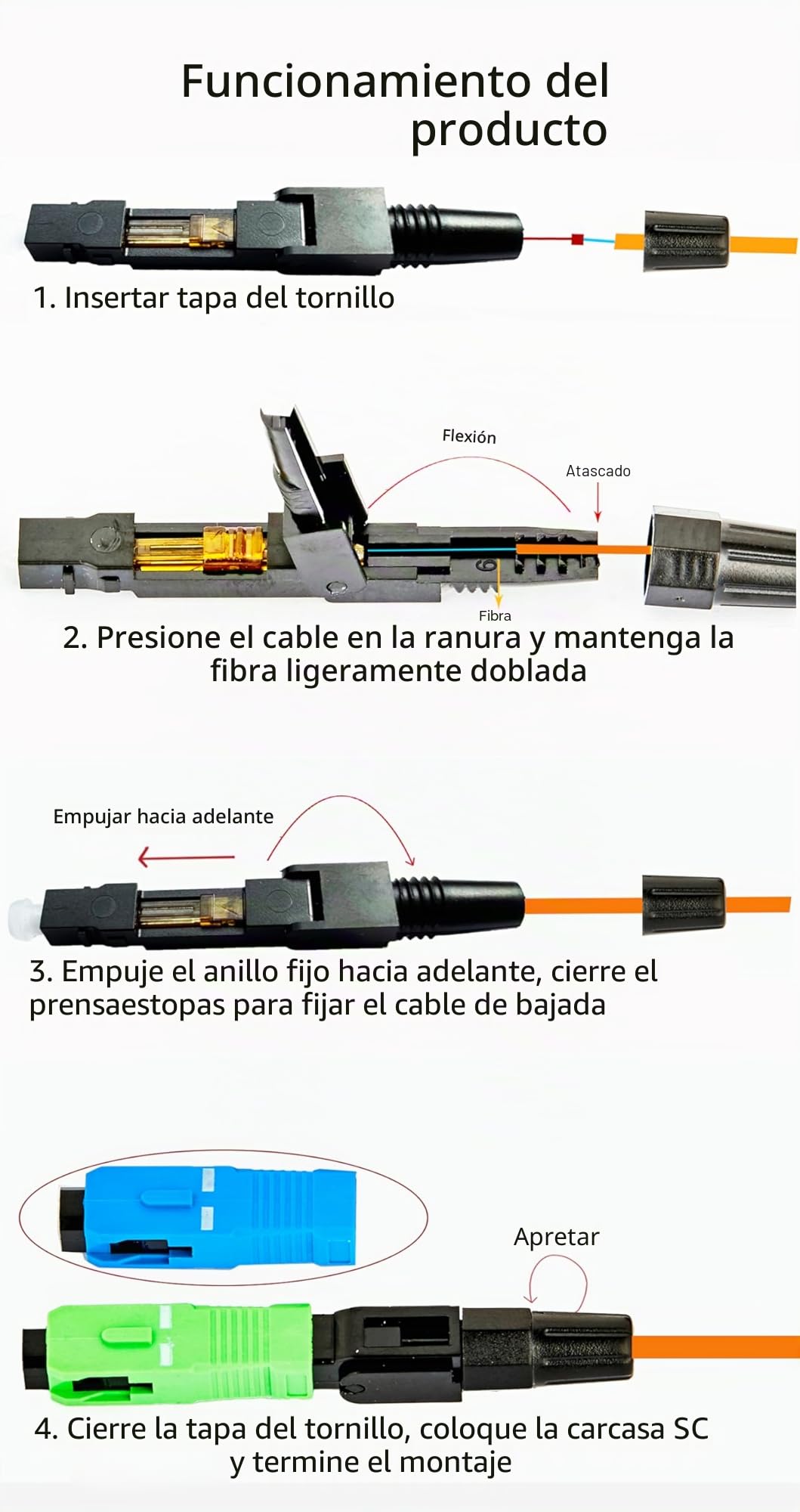 Conectores de fibra óptica SC APC tipo Flip, conector frío rápido para red CATV, 10 unidades