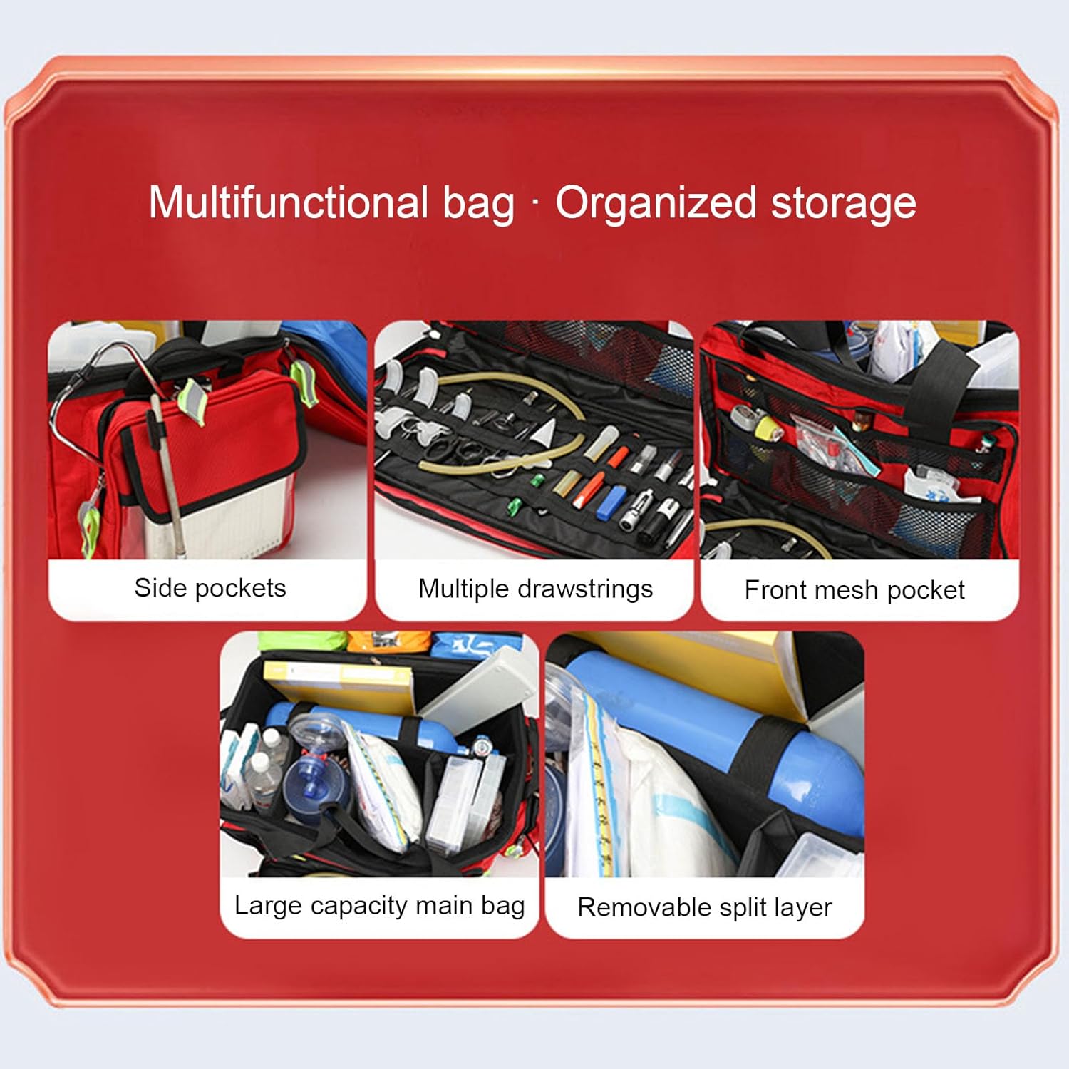 First Aid Kit Large Capacity Trolley Box, Professional Trauma Bag for Emergency Survival, Multi-Functional Medical Backpack(Red)