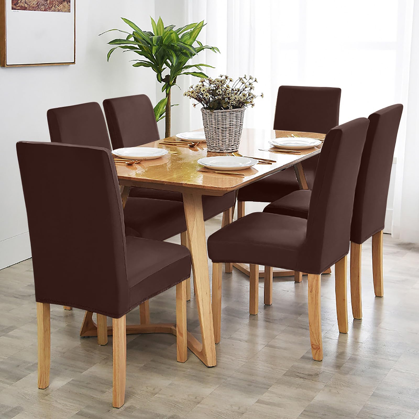 PETCUTE Housse de Chaise 6 Pièces, Universel Housse de Chaise Salle À Manger Extensible,Amovible Lavable Protection Chair Cover Epaisse pour Hotel, Restaurant, Banquet,Cuisine
