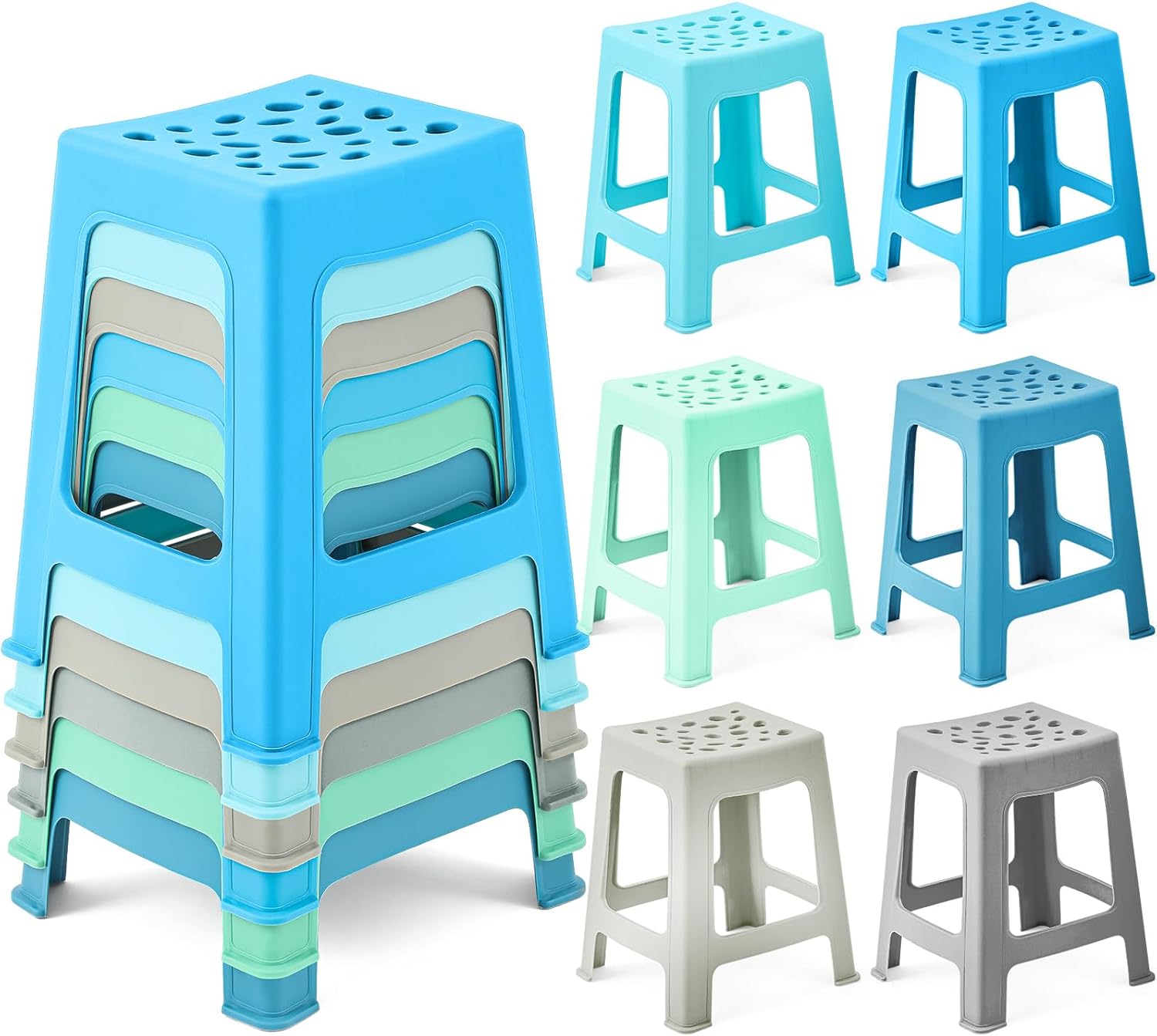 Leinuosen 6 Pcs Plastic Stool for Classroom 18 Inch Stackable School Stools Modern Portable Nesting Chair for Kids Students Classroom School Home Office (Morandi)