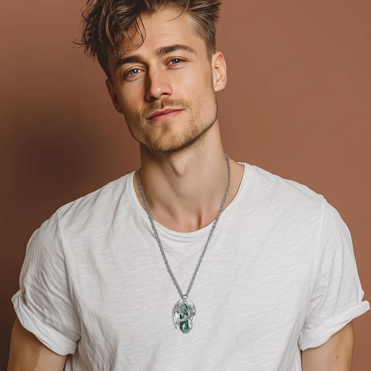 INFUSEU Unique Dragon Necklaces with Healing Crystal Stone for Men Women, Personalized Spiritual Gifts, 24 Inch Chain - Image 4