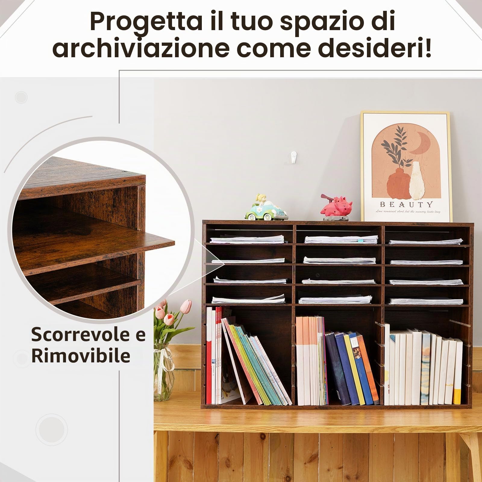 GUUSII HOME Porta Documenti Ufficio Scrivania Organizzatore Portadocumenti a4 Organizer Ufficio Portaoggetti Documenti Desk Organizer Vaschette Legno Cassettiera Con (marrone)