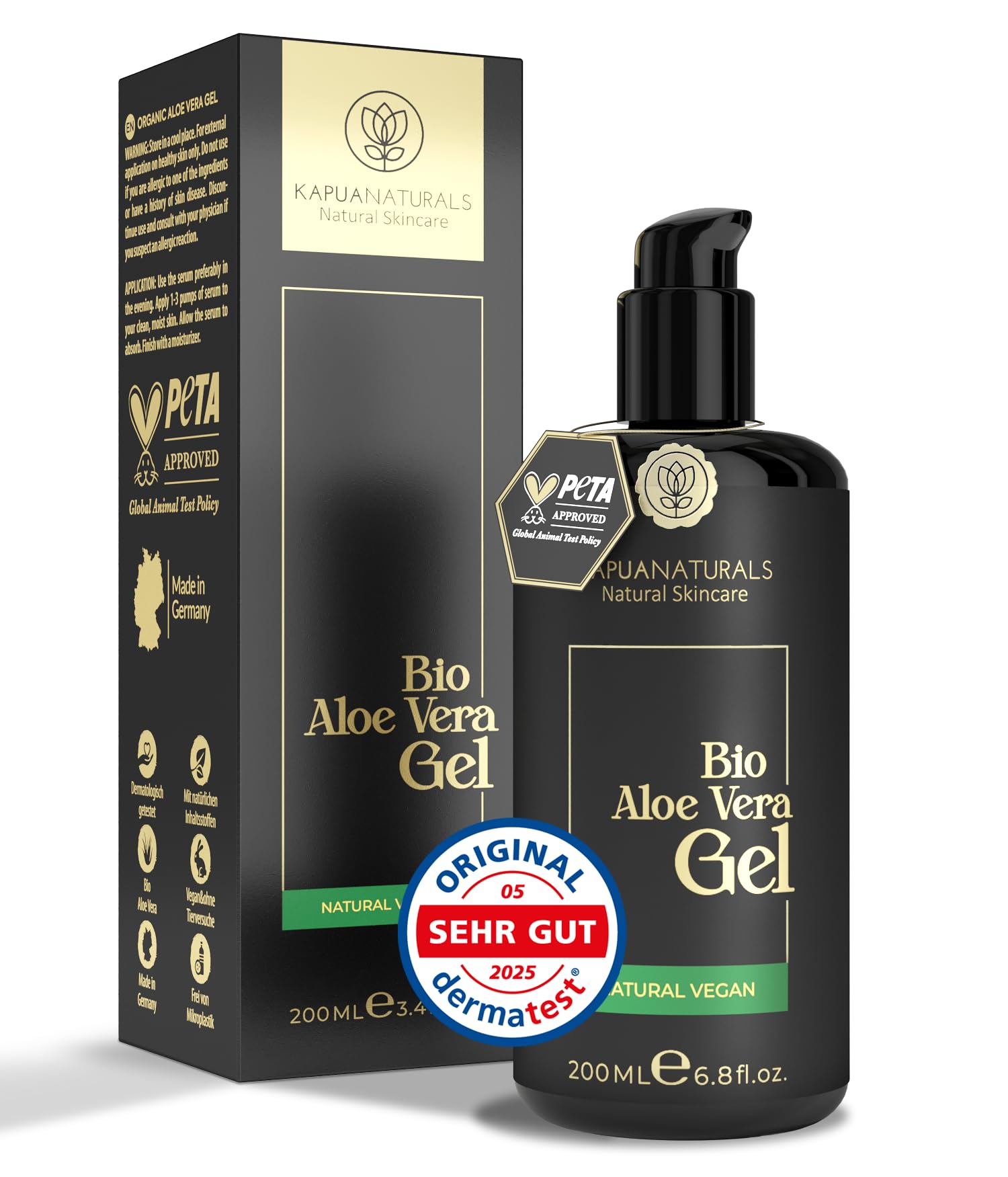 Żel Aloe Vera w 100% ekologiczny • 100% czysty sok z aloesu • z kwasem hialuronowym i pantenolem • wegański i bez substancji zapachowych • Czysty żel Aloe Vera do twarzy i ciała • Pielęgnacja po