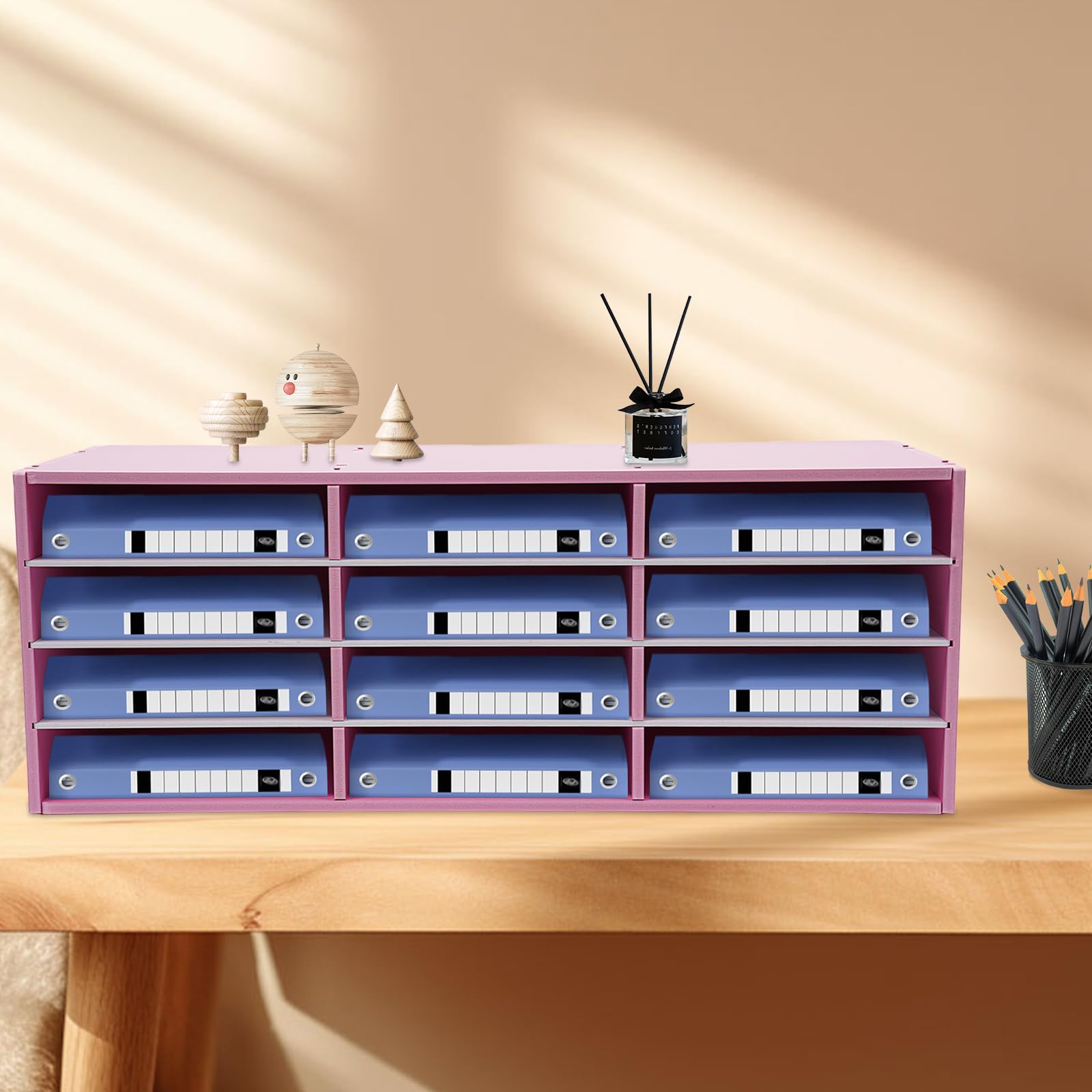 Organizer per letteratura con 12 scomparti e ripiani regolabili per l'organizzazione della casa e dell'aula, armadietto per posta, 78,7 x 30,5 x 30,5 cm