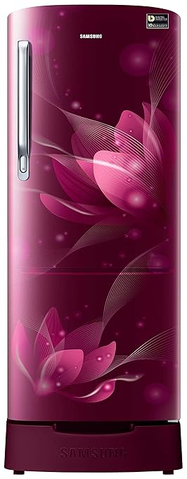 Samsung 215 L 3 Star Inverter Direct-Cool Single Door Refrigerator (RR22T383YR8/HL, Saffron Red, Base Stand with Drawer)