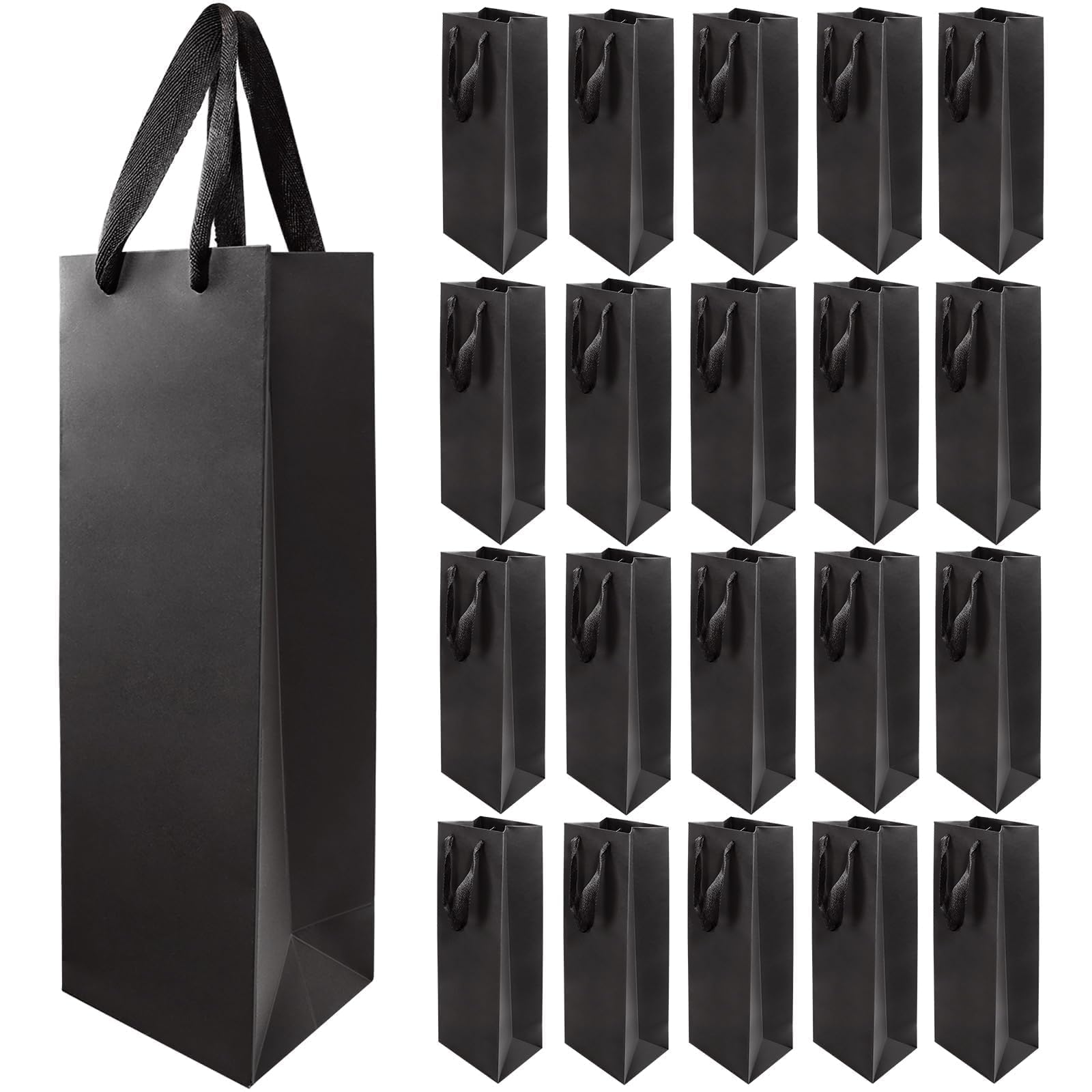 CZWESTC Lot de 20 sacs à vin en papier kraft avec poignées – Sacs noirs pour bouteille de vin pour cadeau, fête, vente au détail – 9,9 cm