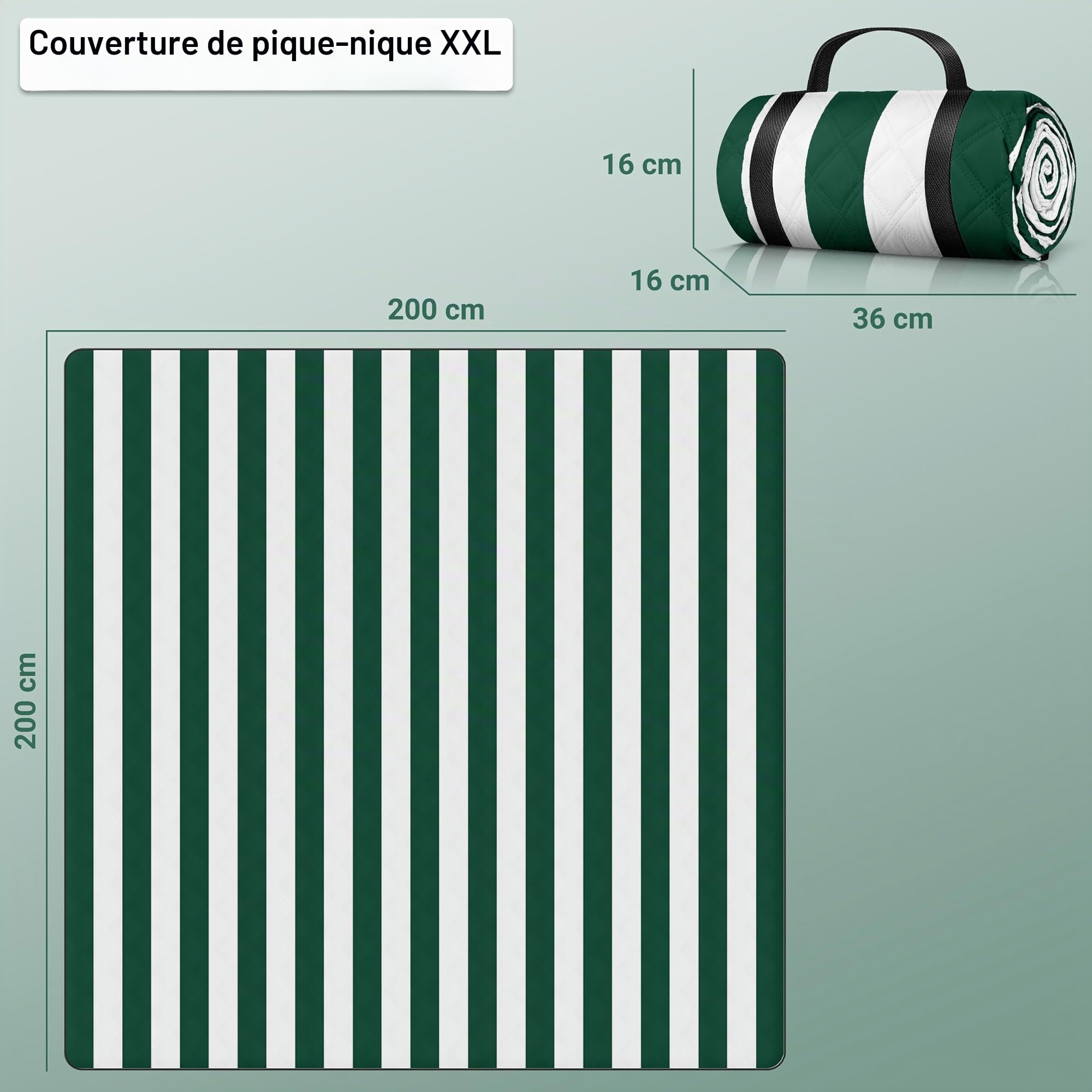 HOEL Couverture Pique Nique 200x200 cm - Serviette de Plage XXL - Grande Tapis Picnic Imperméable Pliable