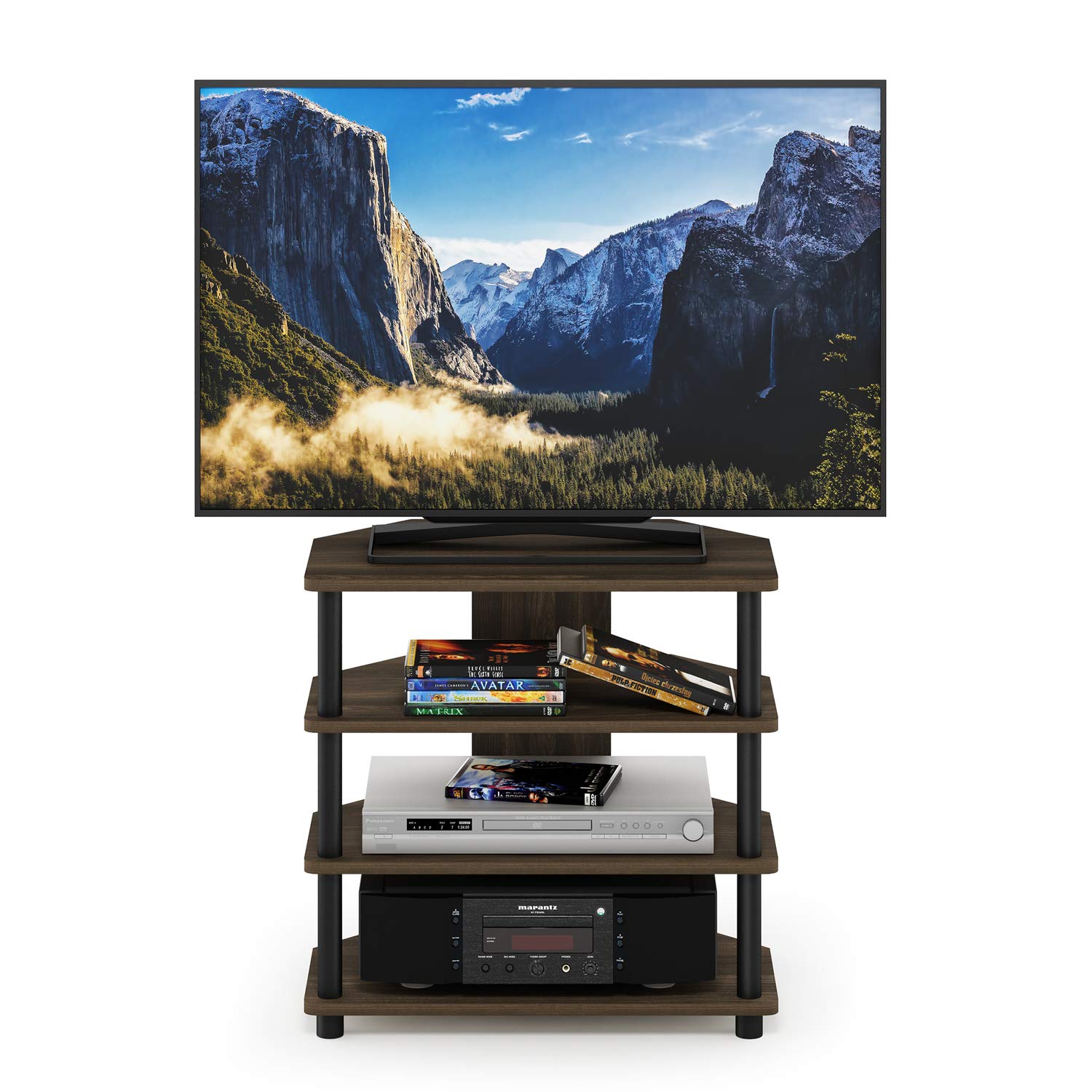 Furinno Drehrohr einfache Montage 4-stufig Petite TV Ständer, Columbia Walnuss/Schwarz