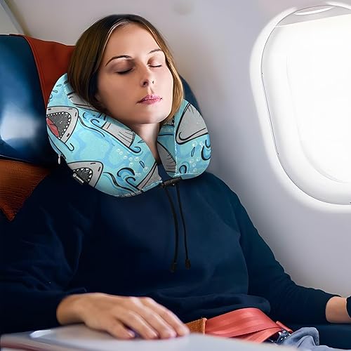 Miniatura 6 de Emelivor Almohada de viaje de tiburón almohada de espuma viscoelástica con bolsa de almacenamiento, cómoda almohada de viaje para el cuello para