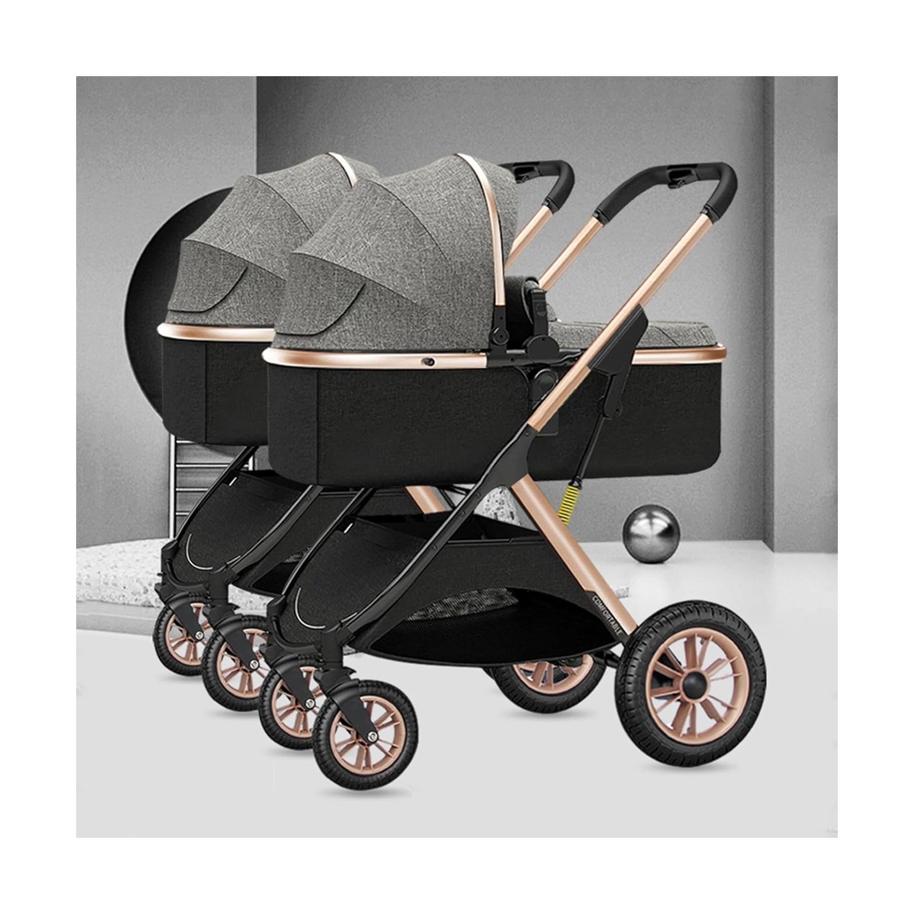 Rieort Poussettes Tandem Portables en Alliage d'aluminium, Double Poussette réglable, Chariot à auvent, léger et Simple, Landau de bébé
