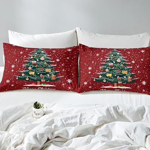 Miniatura 5 de Erosebridal Funda de edredón de árbol de Navidad, tamaño Queen, juego de ropa de cama de copo de nieve para niños y niñas, decoración de Navidad,