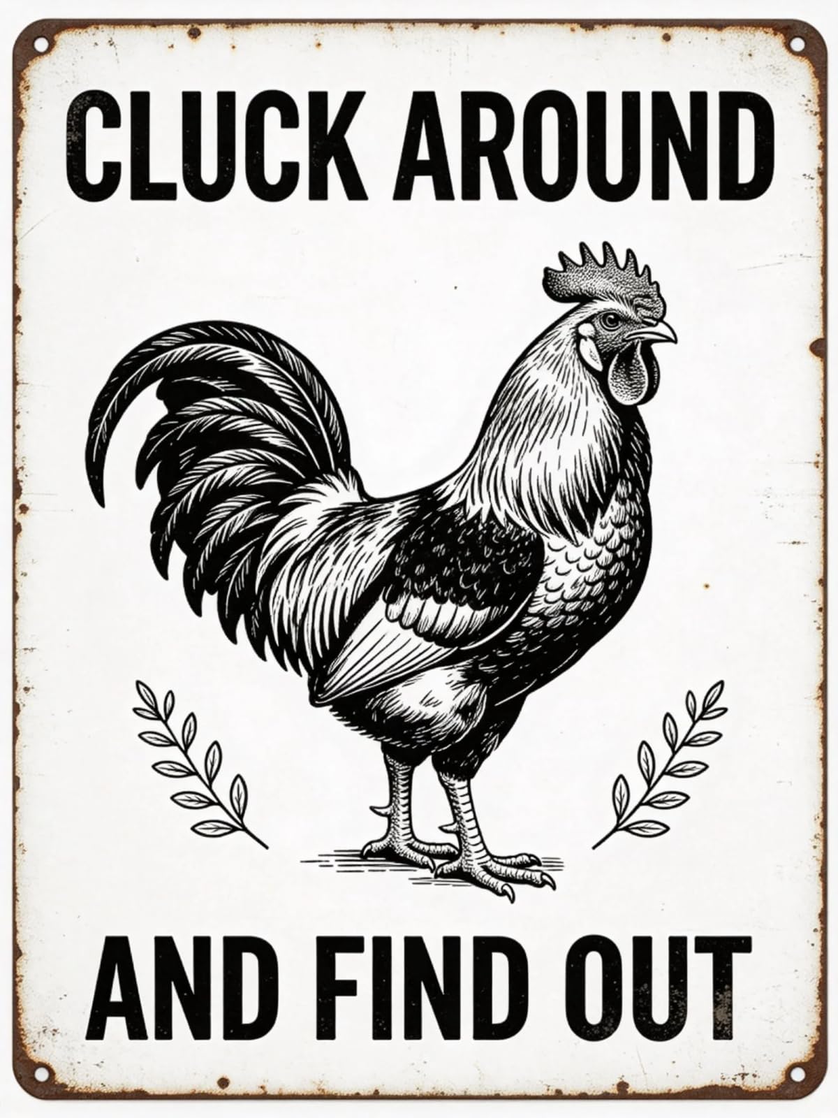 Women's Cluck Around And Find Out Tin Sign Chicken Metal Tin Sign Vintage Farmhouse Coop Wall Decor 30X40cm Plaque