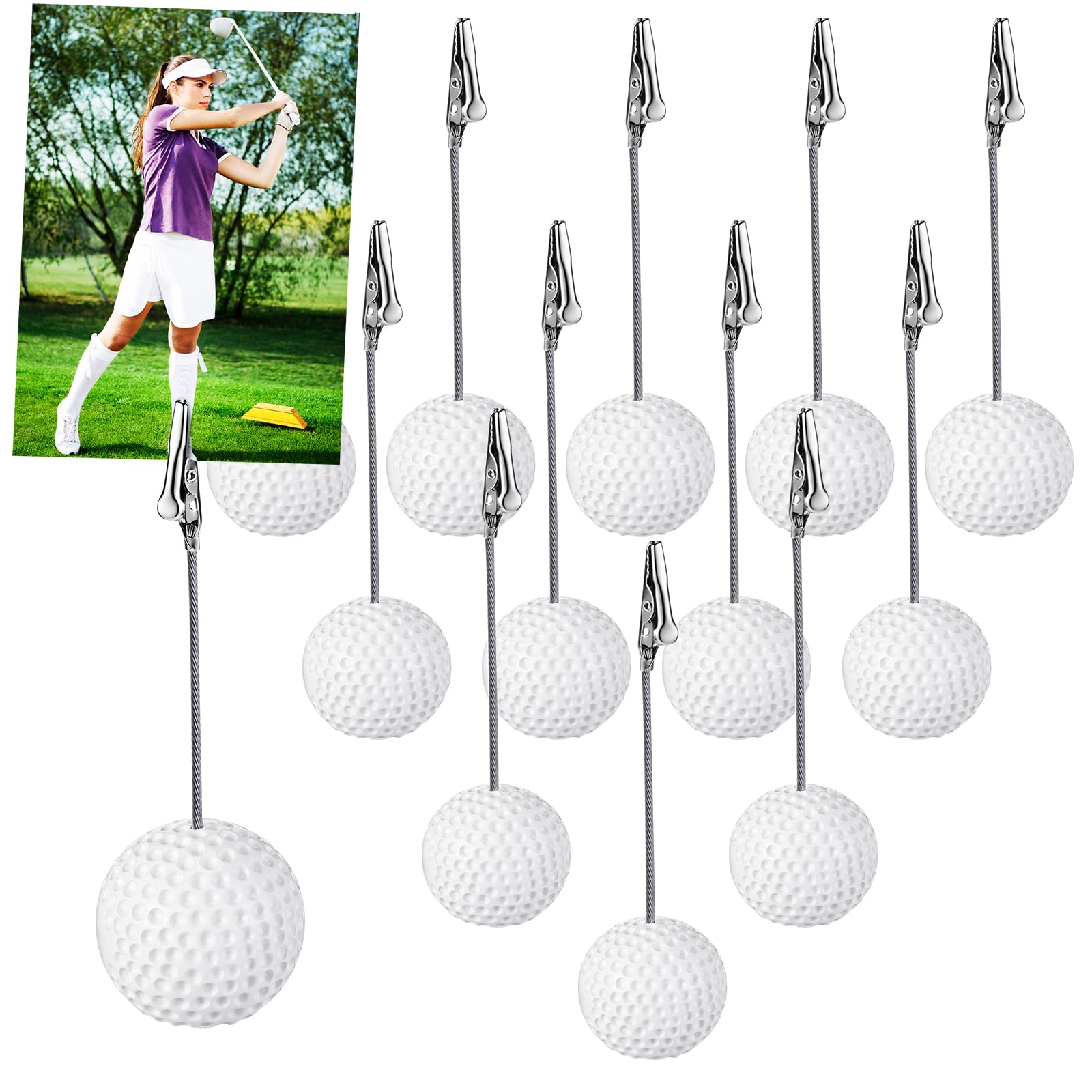 Jetec 12 Pcs Resin Sports Ball Base Memo Clips with Alligator Wire Table Number Card Place Holders Photo Stand for Office Menu Wedding Party Events