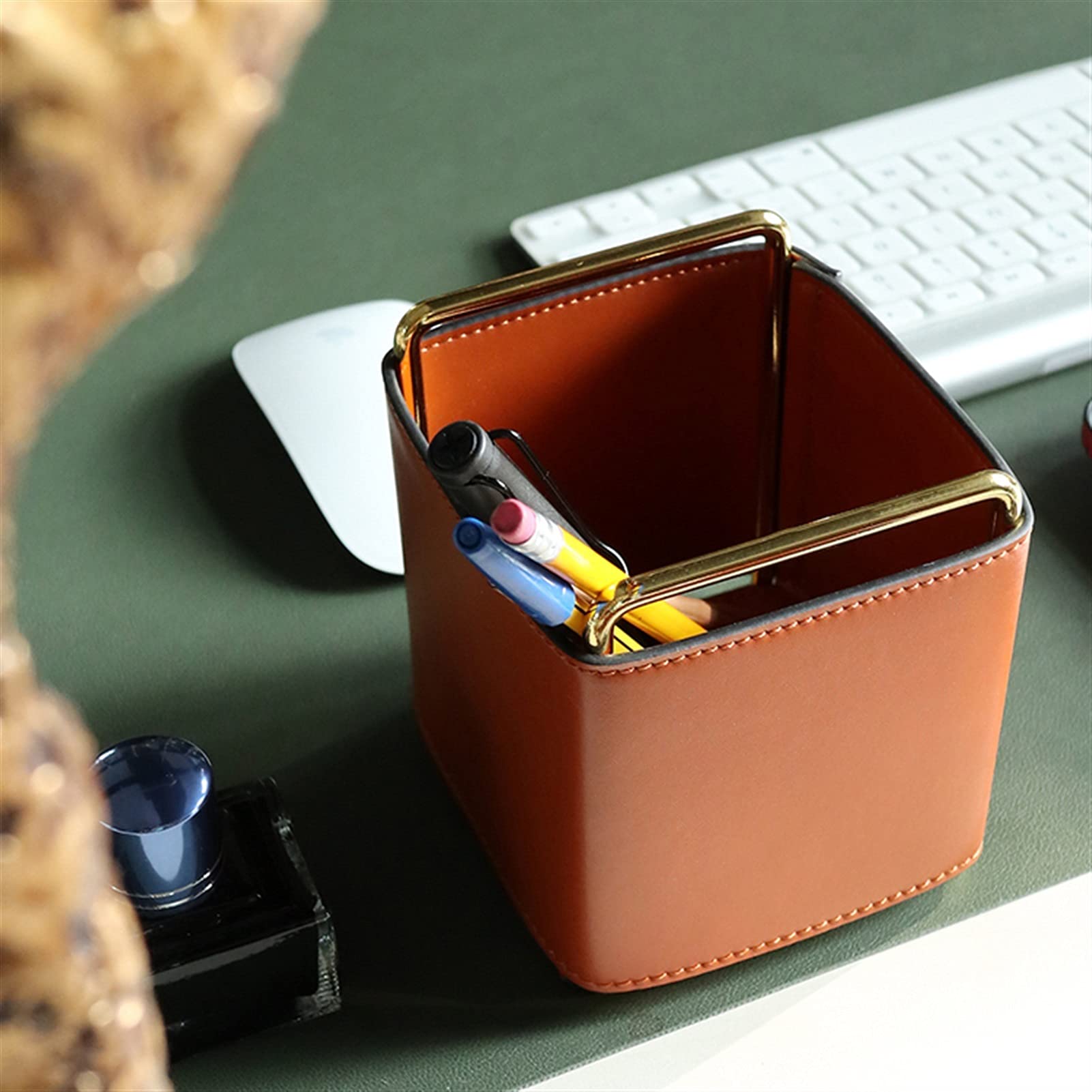 Portapenne in pelle vintage, organizer da scrivania per ufficio e uso domestico