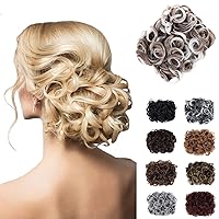 Vista 18 de Elaine Peines de moño desordenado, extensión de moño rizado, extensión de moño grueso, con clip, coleteros para mujer (marrón oscuro, #98)