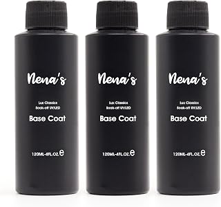Nena's Professional Base Coat, 120ml / 4.0 floz, UV/LED Soak-Off Nail Gel, Fast-Drying Clear Formula (Clear, 3 x (4.0 fl oz))