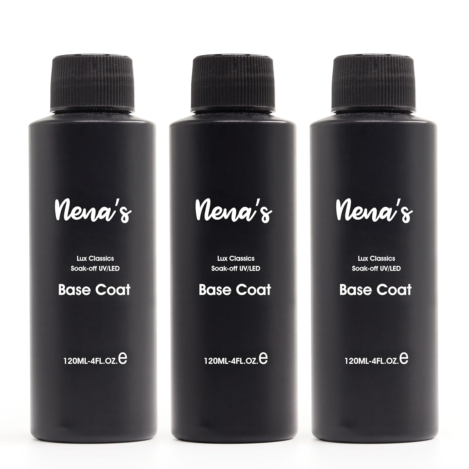Nena's Professional Base Coat, 120ml / 4.0 floz, UV/LED Soak-Off Nail Gel, Fast-Drying Clear Formula (Clear, 3 x (4.0 fl oz))