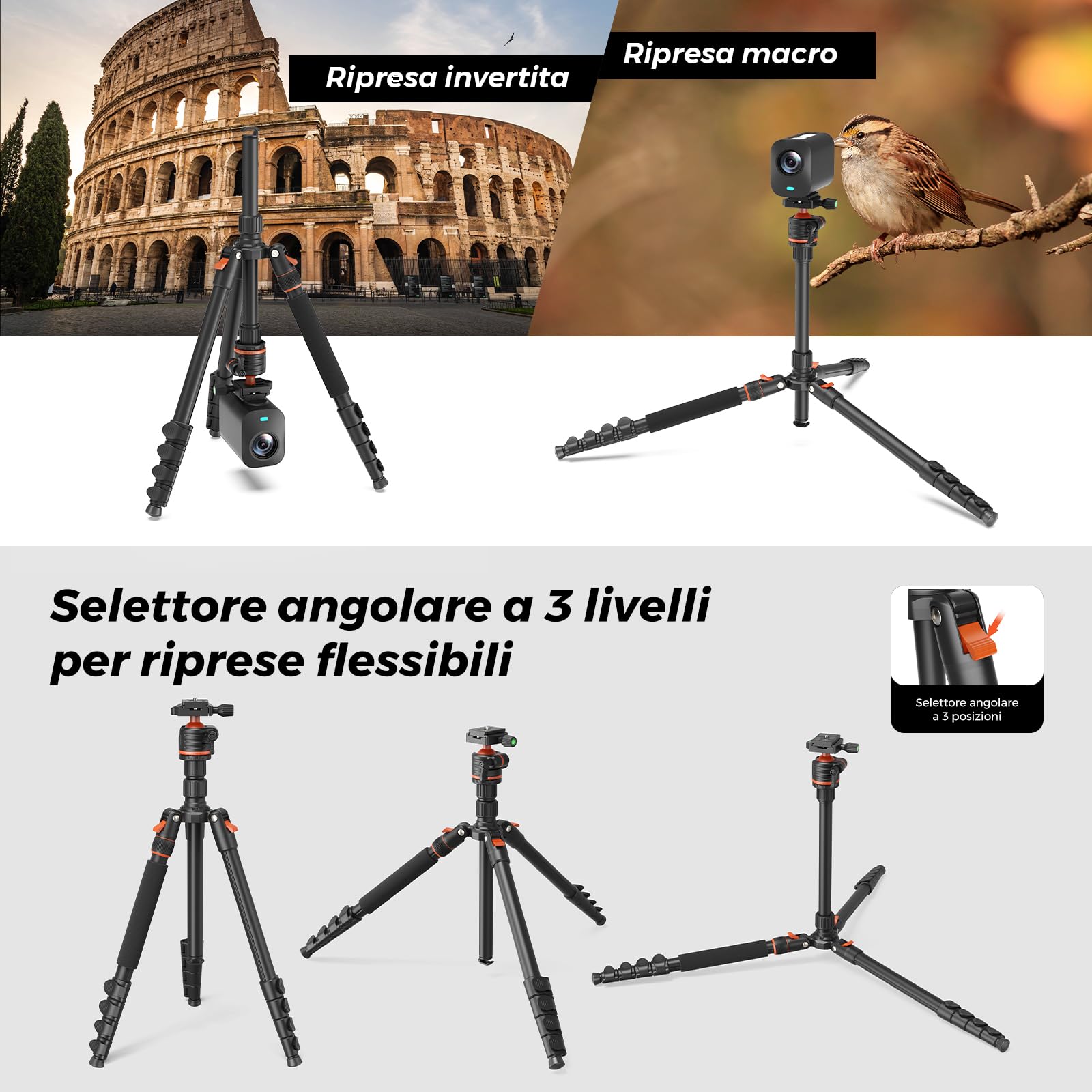 Treppiede per fotocamera da 54-183 cm con testa a sfera a 360°, in alluminio, portata 4 kg, per DSLR, fotografia, video, streaming live