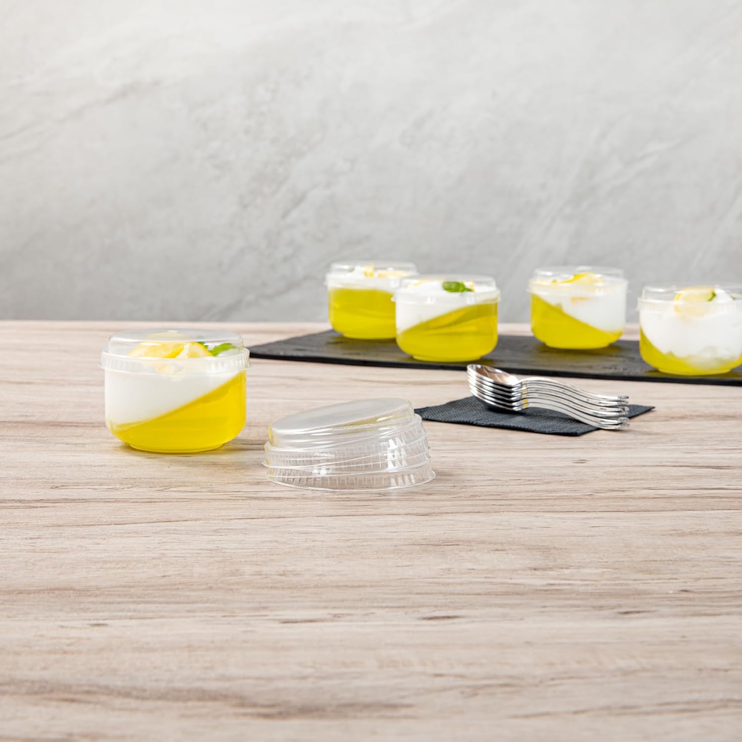 Restaurantware LIDS ONLY: Chef 101 2.7 x 2.4 x 0.7 Inch Dome Lids, 100 Disposable Transparent Covers - Dessert Cups Sold Separately, No Straw Hole, Clear Plastic Dome Lid, Ideal For Takeaways