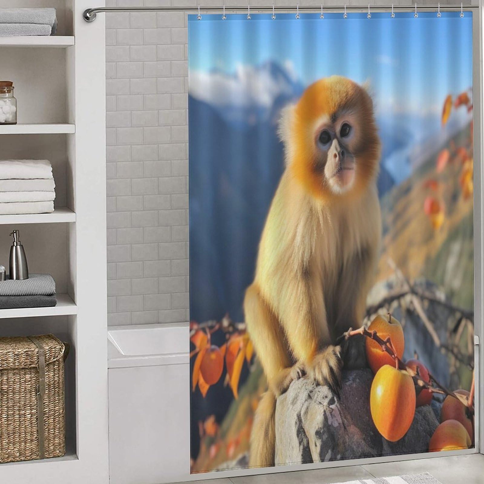 Rideau de douche singe en polyester 152x183 cm avec 12 crochets