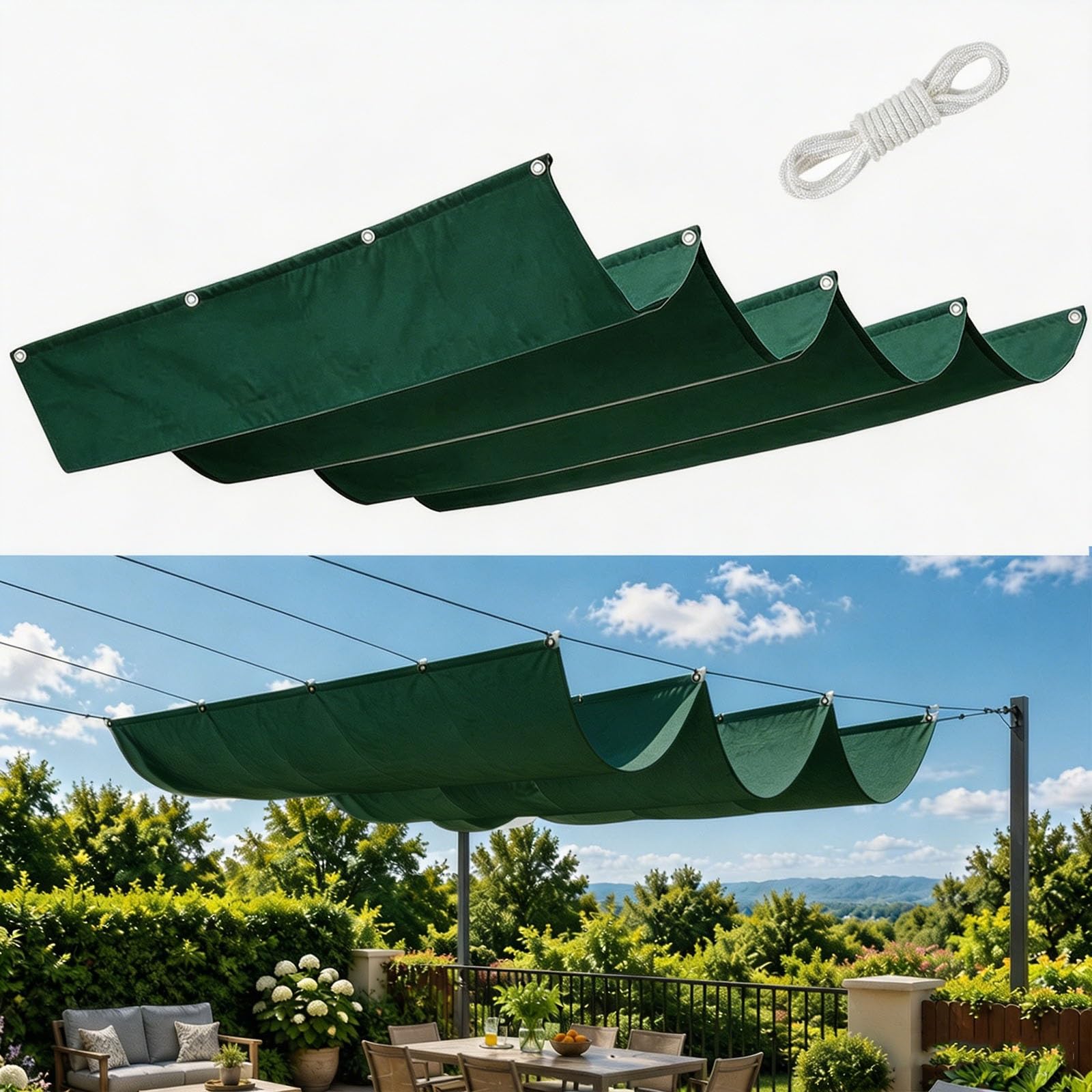 Voile d'ombrage indéchirable contre le vent rétractable 1 x 3 m rectangulaire étanche vert de terrasse