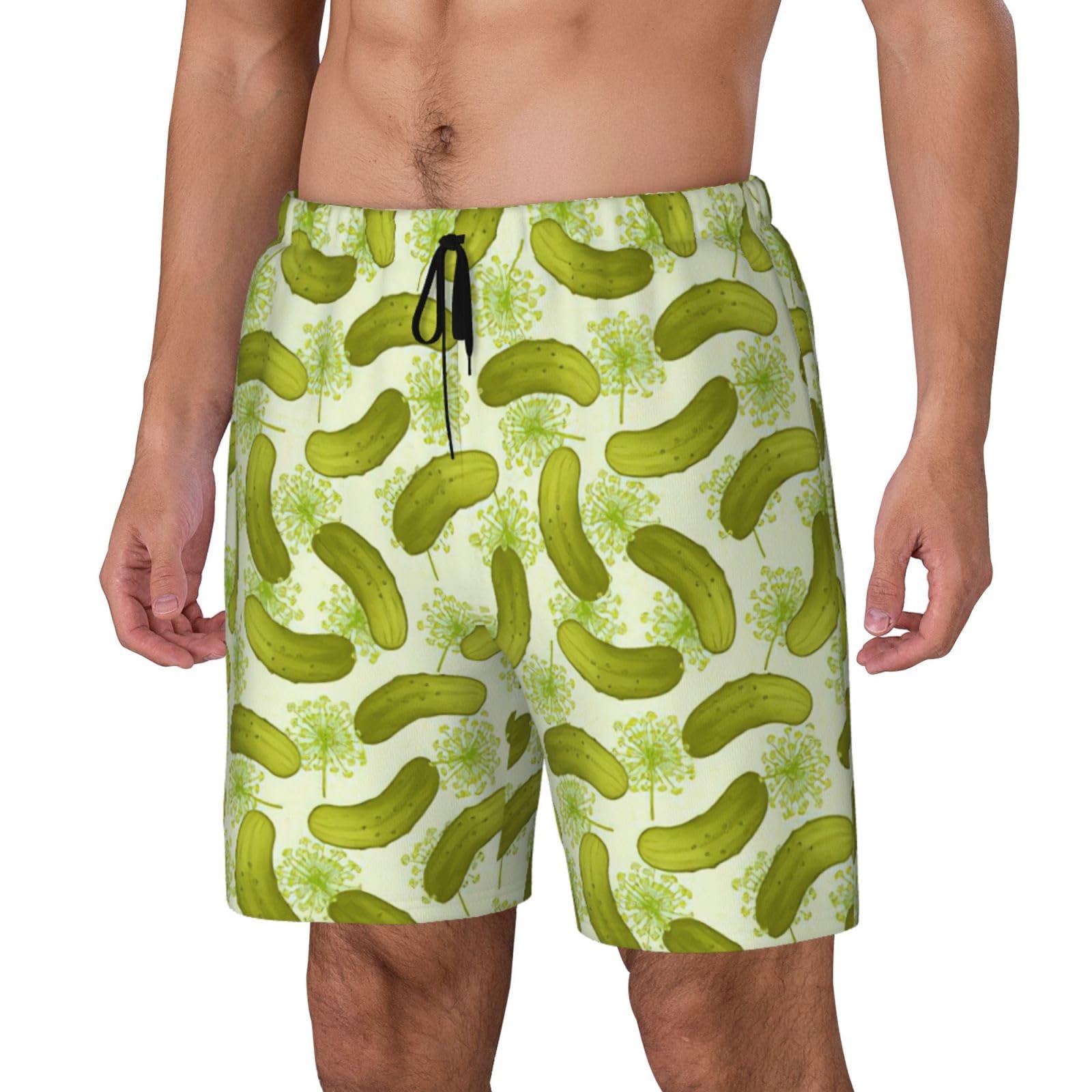 Yyoretp Mens Sushi Dill Pickles Print Hawaiian Swim Trunks Quick Dry Beach Shorts with Mesh Lining and Pockets Black
