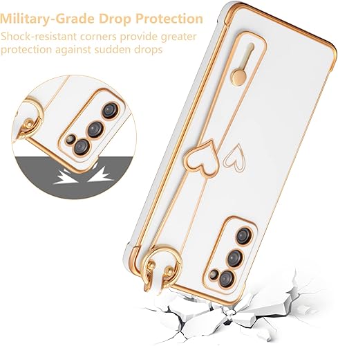 Vista 263 de ZTOFERA Funda para Samsung Galaxy S22 Plus 5G con correa para la muñeca, bonito borde chapado de lujo, patrón de corazones de amor para niñas y Azul