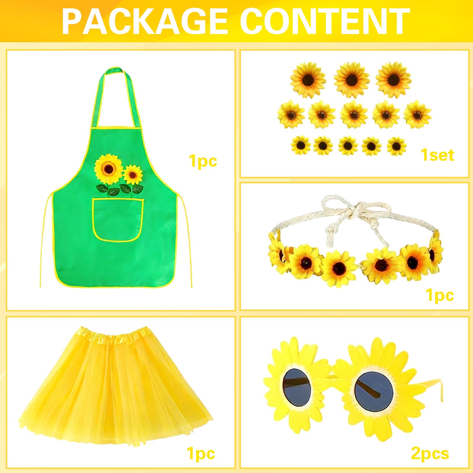 HarnyLoom Sunflower Costume for Women Yellow Tutu Skirts Sunflower Hair Accessories Glasses - Image 4
