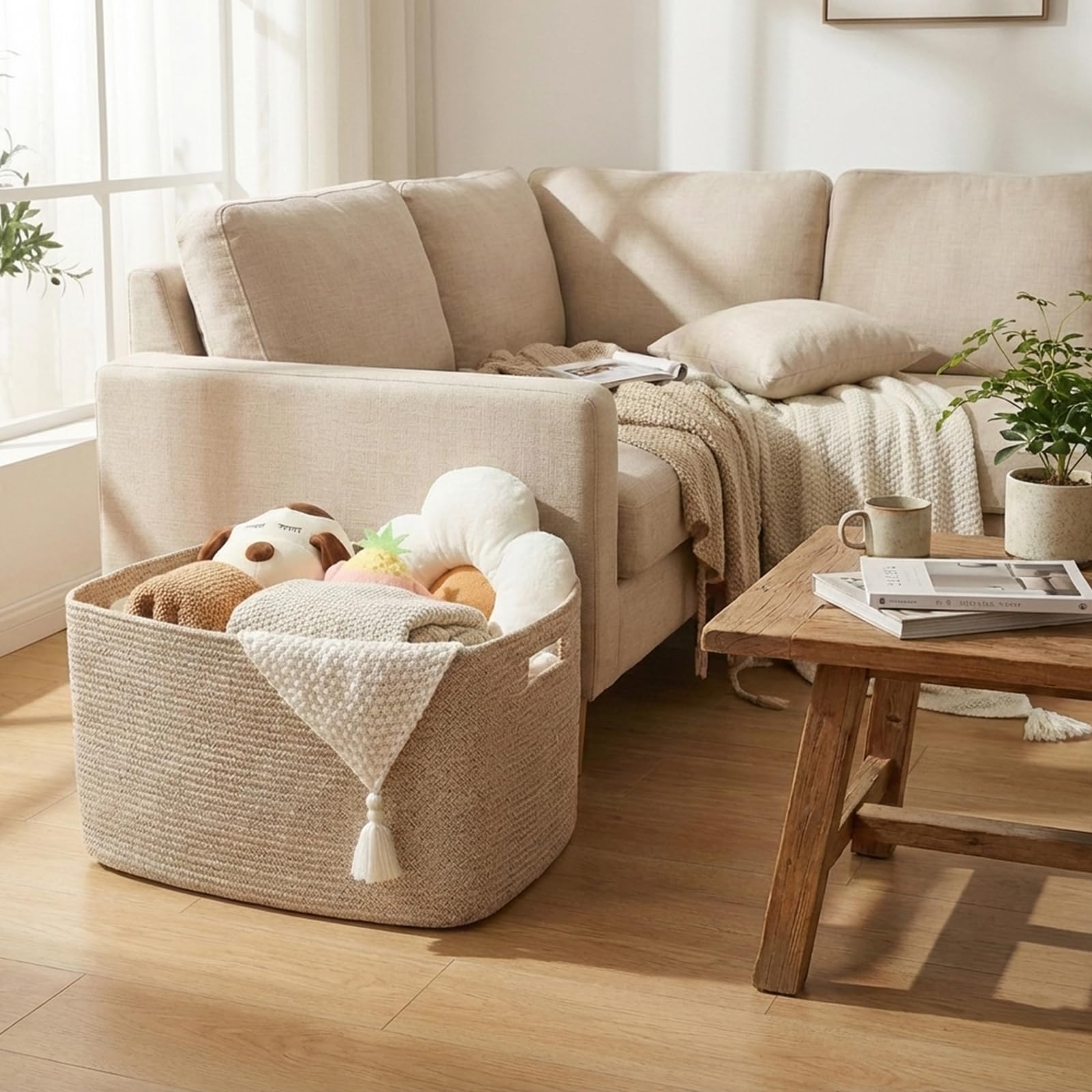 Large Cotton Rope Blanket Basket - 65L -2 Large Cotton Rope Blanket Basket - 65L -2