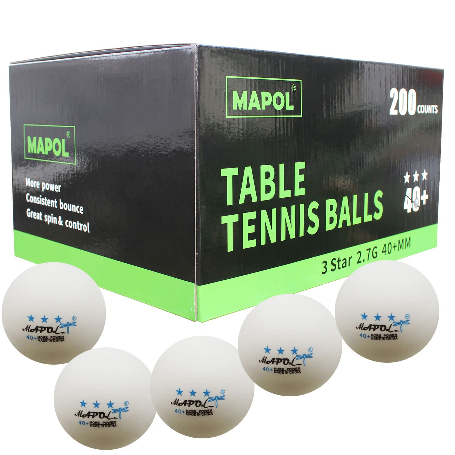 MAPOL 200 Count Table Tennis Balls, 3 Star Advanced Training Ball, Bulk Ping Pong Balls for Indoor & Outdoor Sports