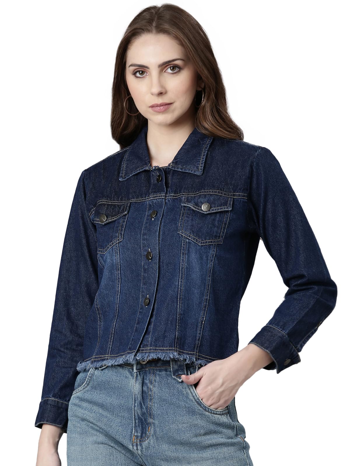 showoffff Women Solid Denim Jacket | Spread Collar Full Sleeves Denim Jacket for Womens | Regular Fit Regular Length Jacket for Women's-picture-12