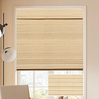 LUCKUP Cordless Bamboo Roman Blinds Shades for Indoor Windows-Blackout R...