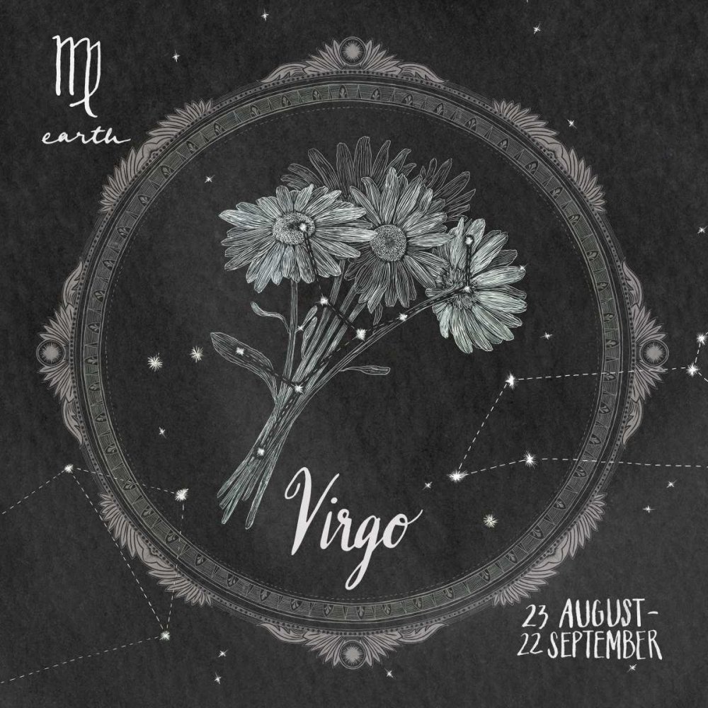 Feeling at homeART-PRINT-on-matte-paper-220gr- Night Sky Virgo Miller Sara Zieve - Nature square Image august black blooms calendar chalk chart constella Fine art Print 25_X_25_in