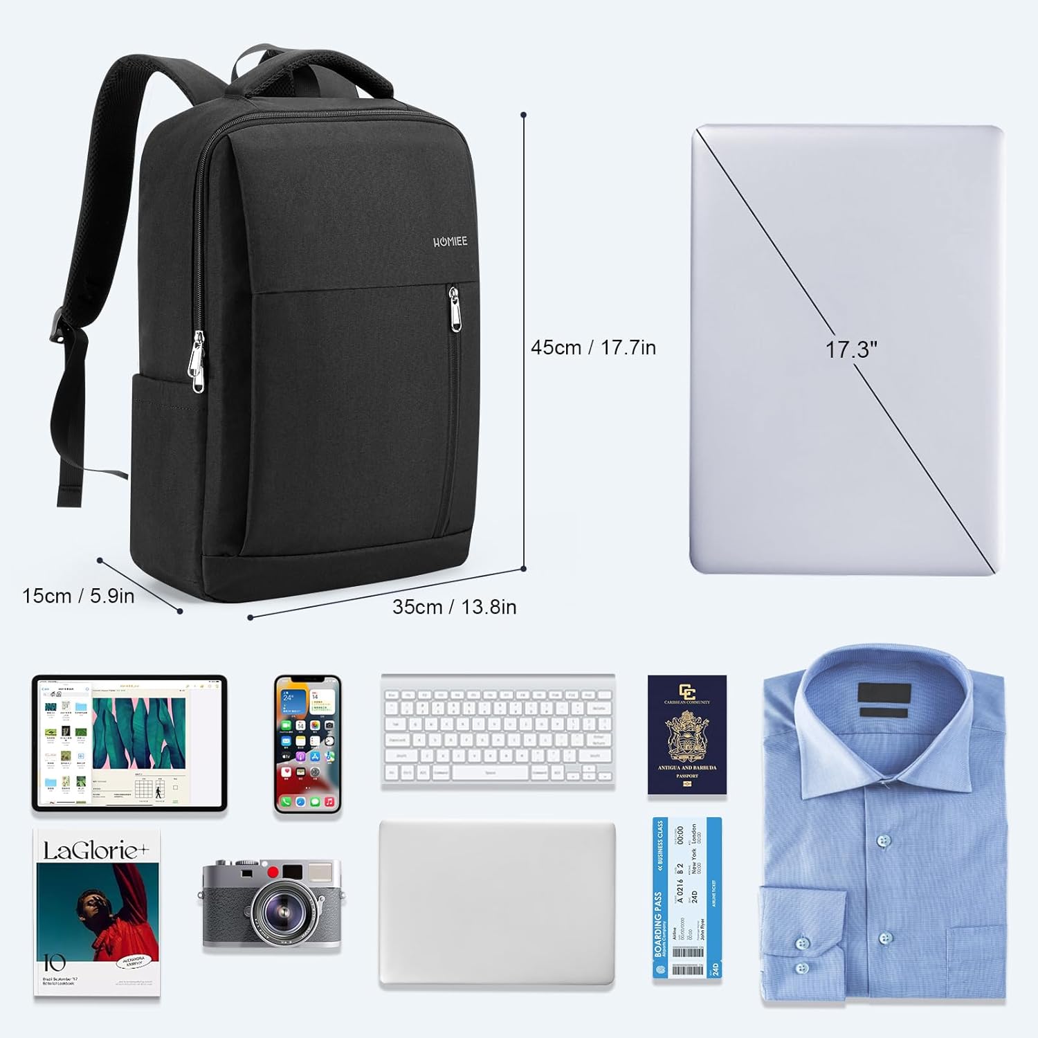 HOMIEE 17 Inch Laptop Backpack Slim Durable Business Backpack with USB Charging Port, Lightweight Casual Daypack for College School Work Travel, Black - Image 3