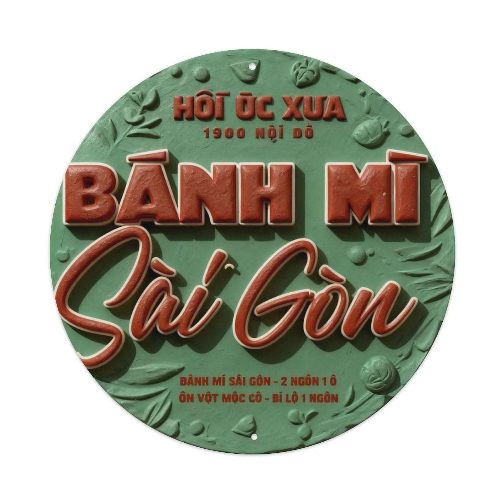 Banh Mi Sai Gon Pattern Print Round Metal Tin Sign Vintage Wall Decor, Bar Garage Cafe Kitchen Home Wall Art Poster 8x8inches