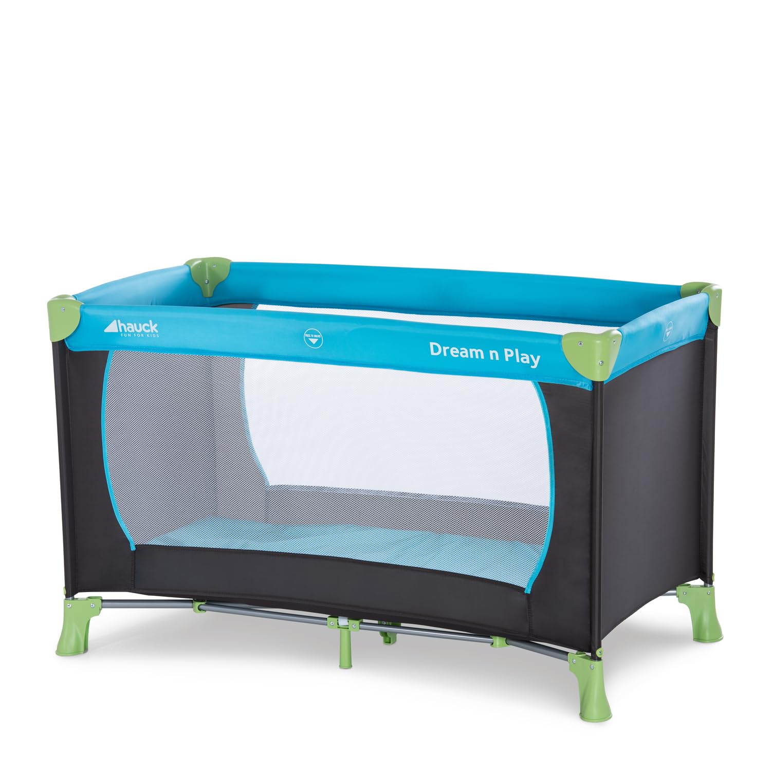 hauck Dream N Play Kinderreisebett ab Geburt bis 15 kg – kompakt inkl. Tragetasche, Liegefläche 120 x 60 cm (Water Blue)