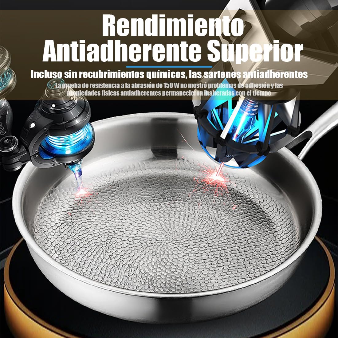 Sarten Titanio Puro, Sarten de Titanio Puro Con Tapa y Espátula, Sartén Titanios Apto Para Todo Tipo de Estufas, Súper Duradero, Resistente A Los Arañazos, Antiadherente (Sin tapa, 22cm)