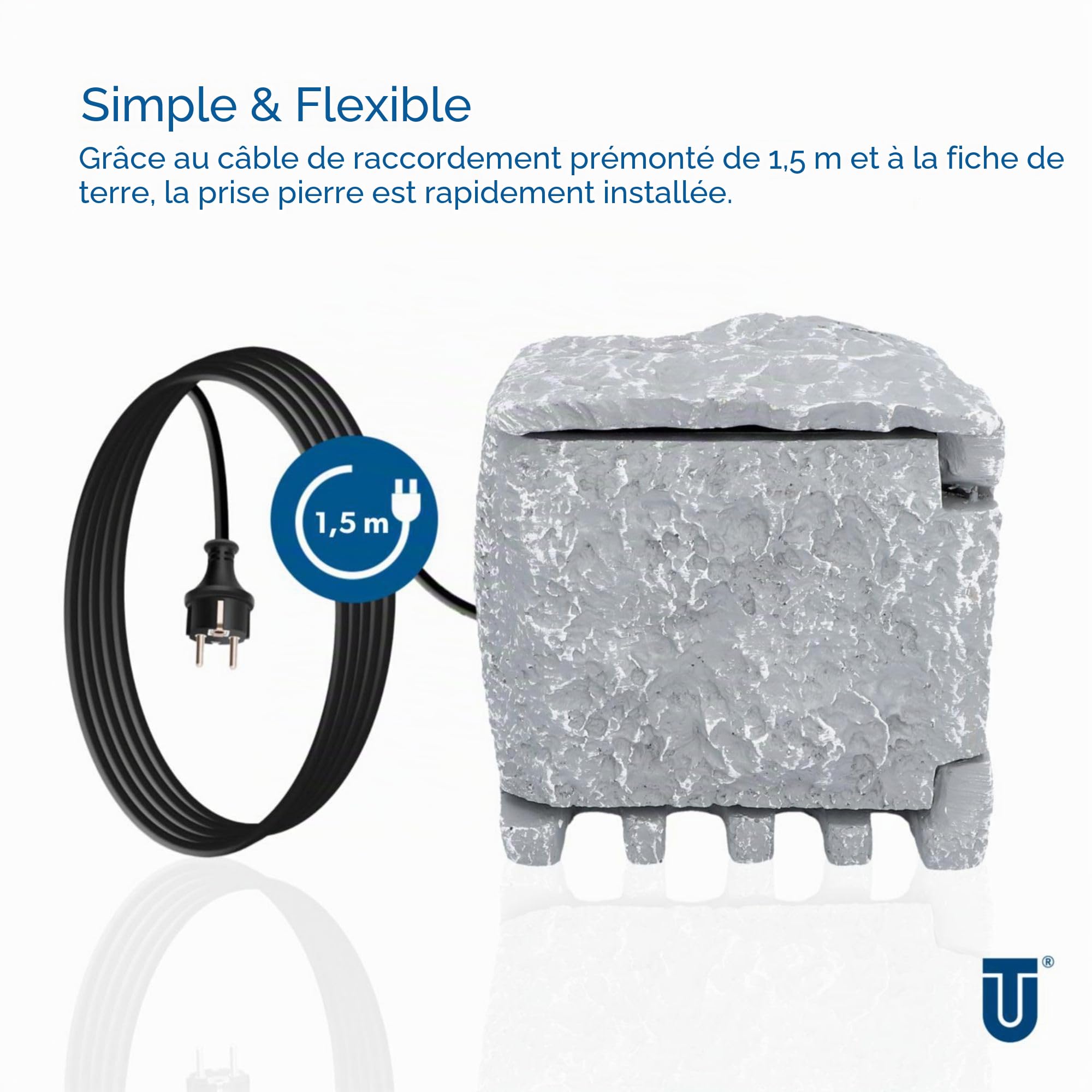 Unitec 44244 Steckdosenverteiler façon pierre avec 2 prises et minuterie