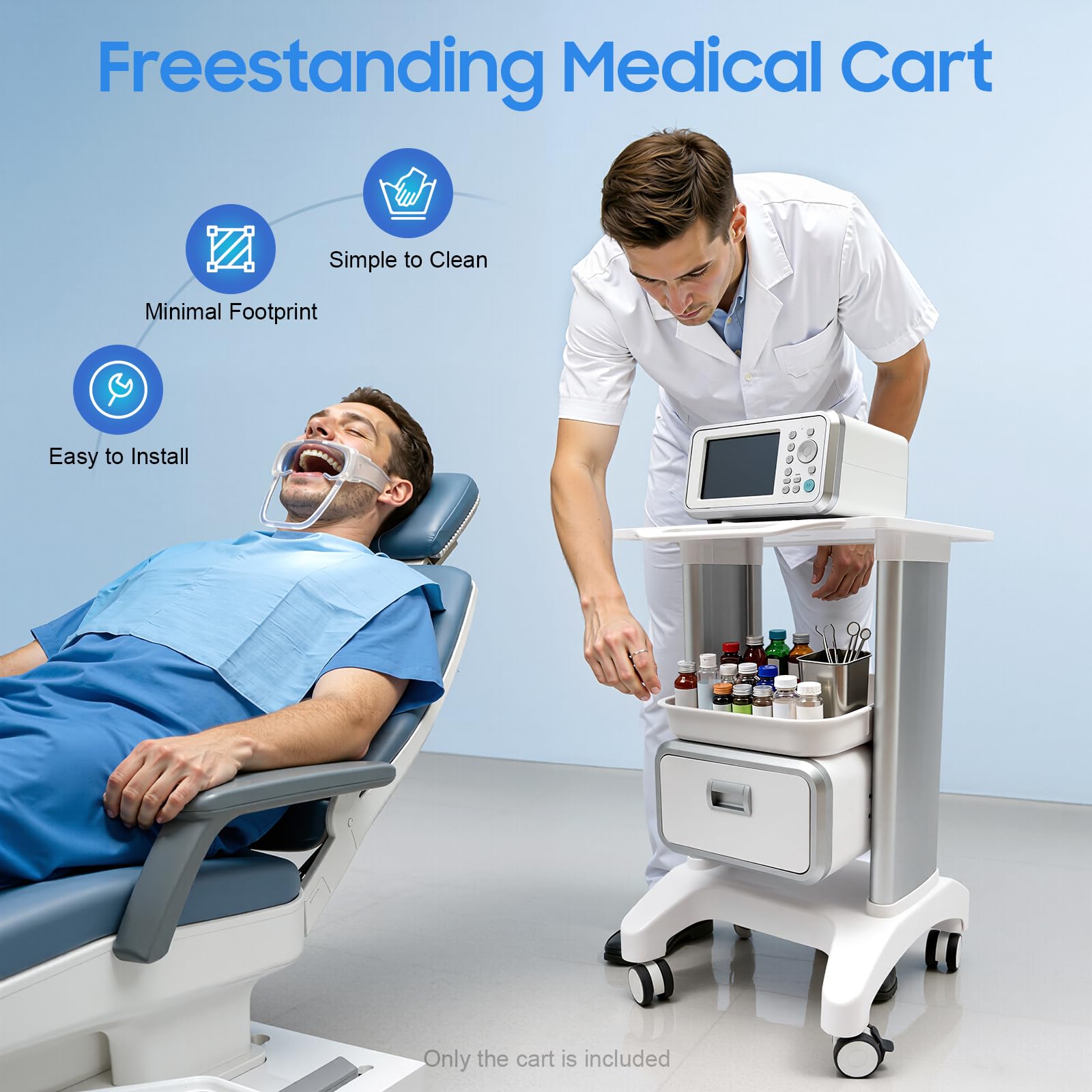 Carrello da laboratorio, carrello medico, carrello cosmetico con 1 cassetto e ripiano superiore, carrello da laboratorio arrotolabile, materiale ABS, multifunzione, per laboratorio, clinica, ospedale