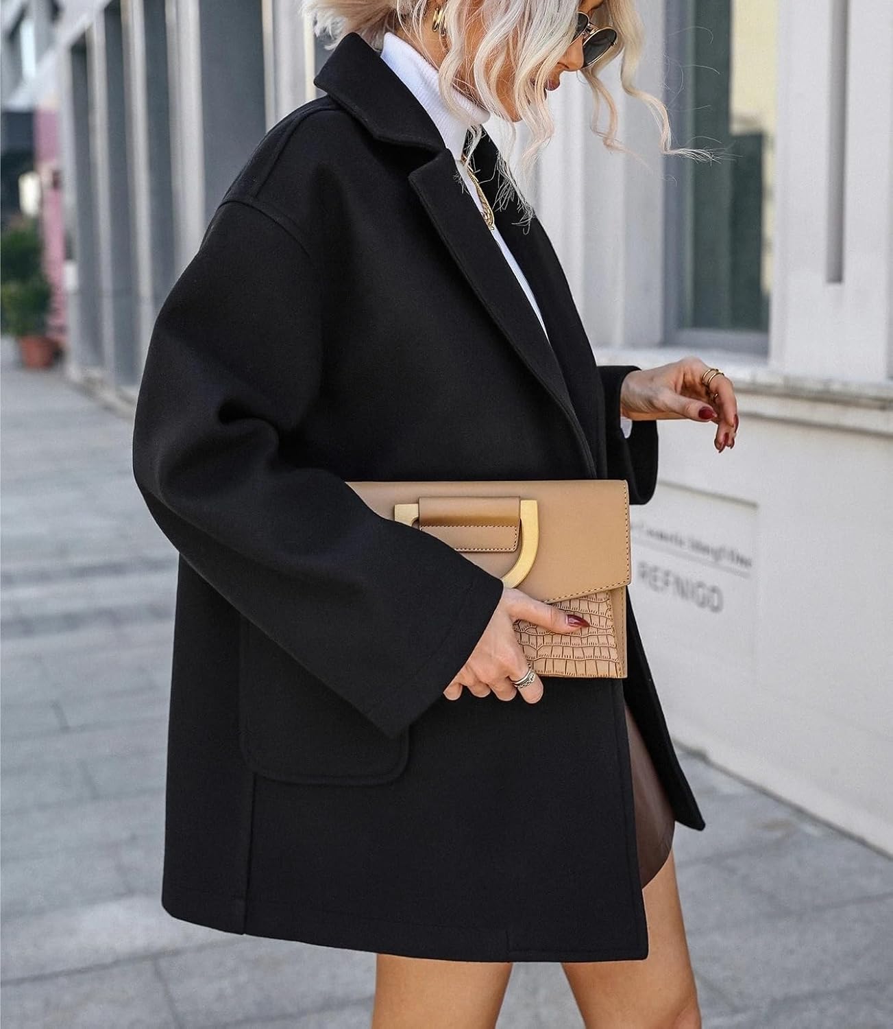 Women's Trench Coat Casual Lapel Neck Drop Shoulder Double Breasted OverCoat Long Sleeve Classic Overcoat