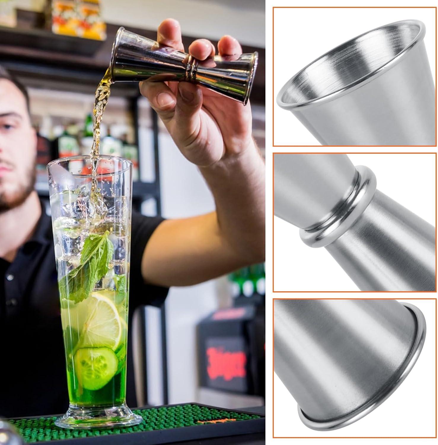 10 PCS Jigger for Bartending Cocktail 2 oz 1 oz 304 Stainless Steel Glass Measuring Cup Shot Measure Cup Double Japanese Jigger for Bartender Bar Supplies(Silver)