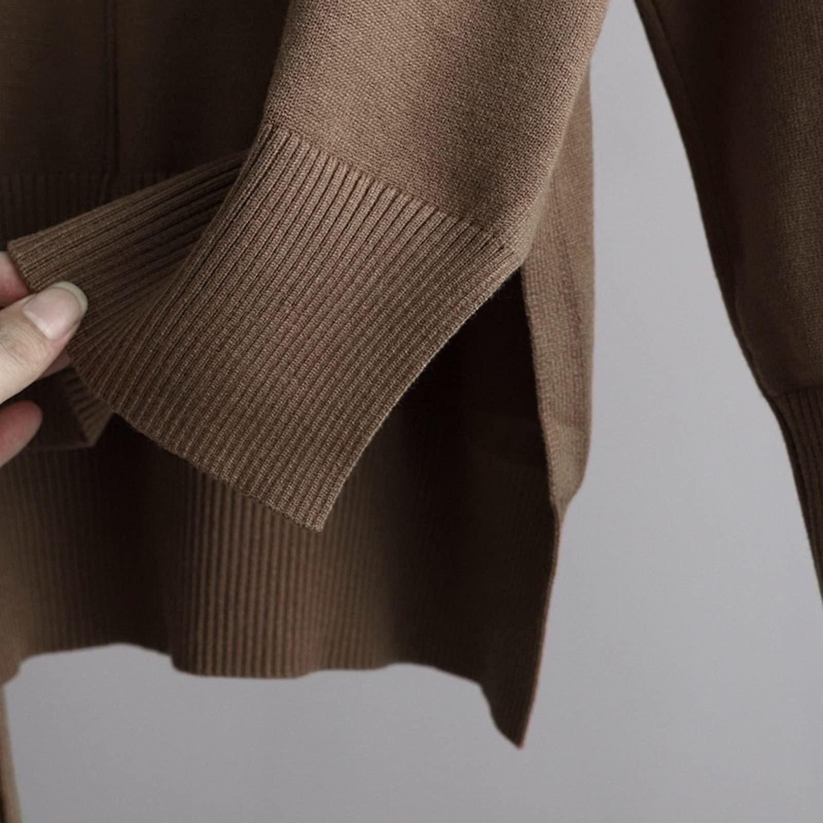 Conjunto de punto para mujer para otoño e invierno, traje de punto, cuello alto, jersey, pantalones largos, traje de esquí de dos piezas para mujer, Color caqui., Talla única