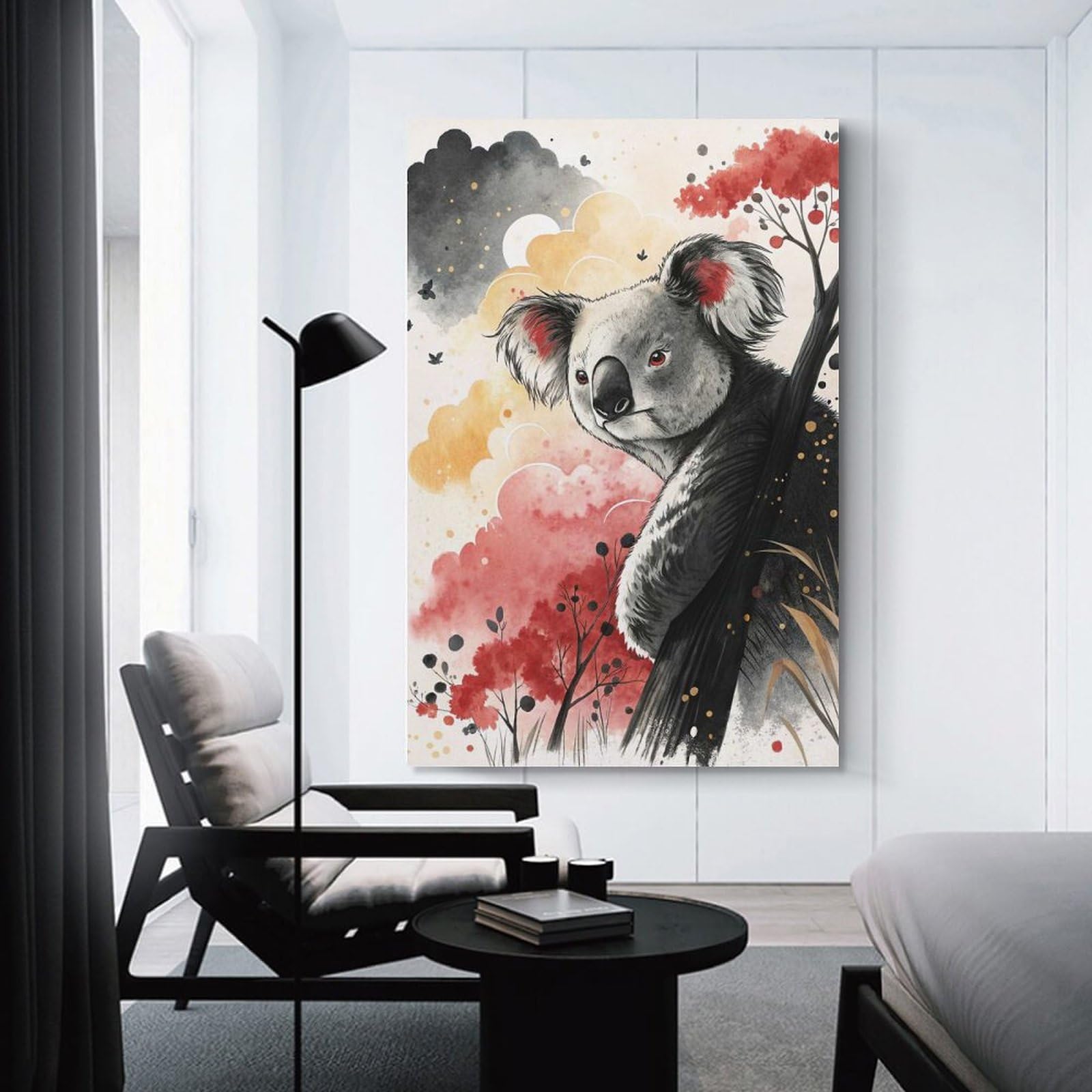 Junmoney Unframe-Style-1 Watercolor Koala Bear In Nature Decorative Wall Artwork, 08X12inch(20X30cm), For Corridors, Hallways Or Apartment Entries, Home Artwork For First Impressions