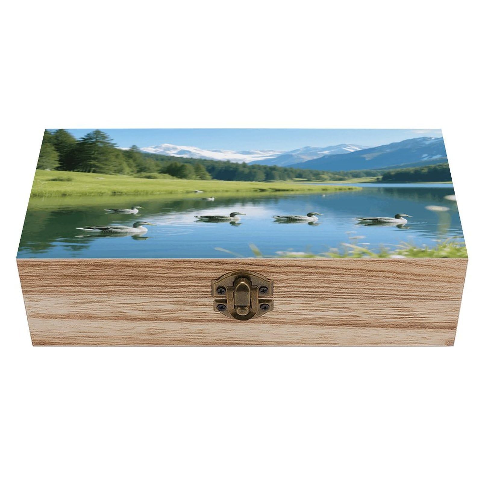 VstaDank Alpine Lake Wooden Storage Box Vintage Wood Box with Lid Large Wooden Jewelry Boxes DIY Wood Gift Boxes Exquisite Jewelry Case Art Stash Keepsake Storage Case
