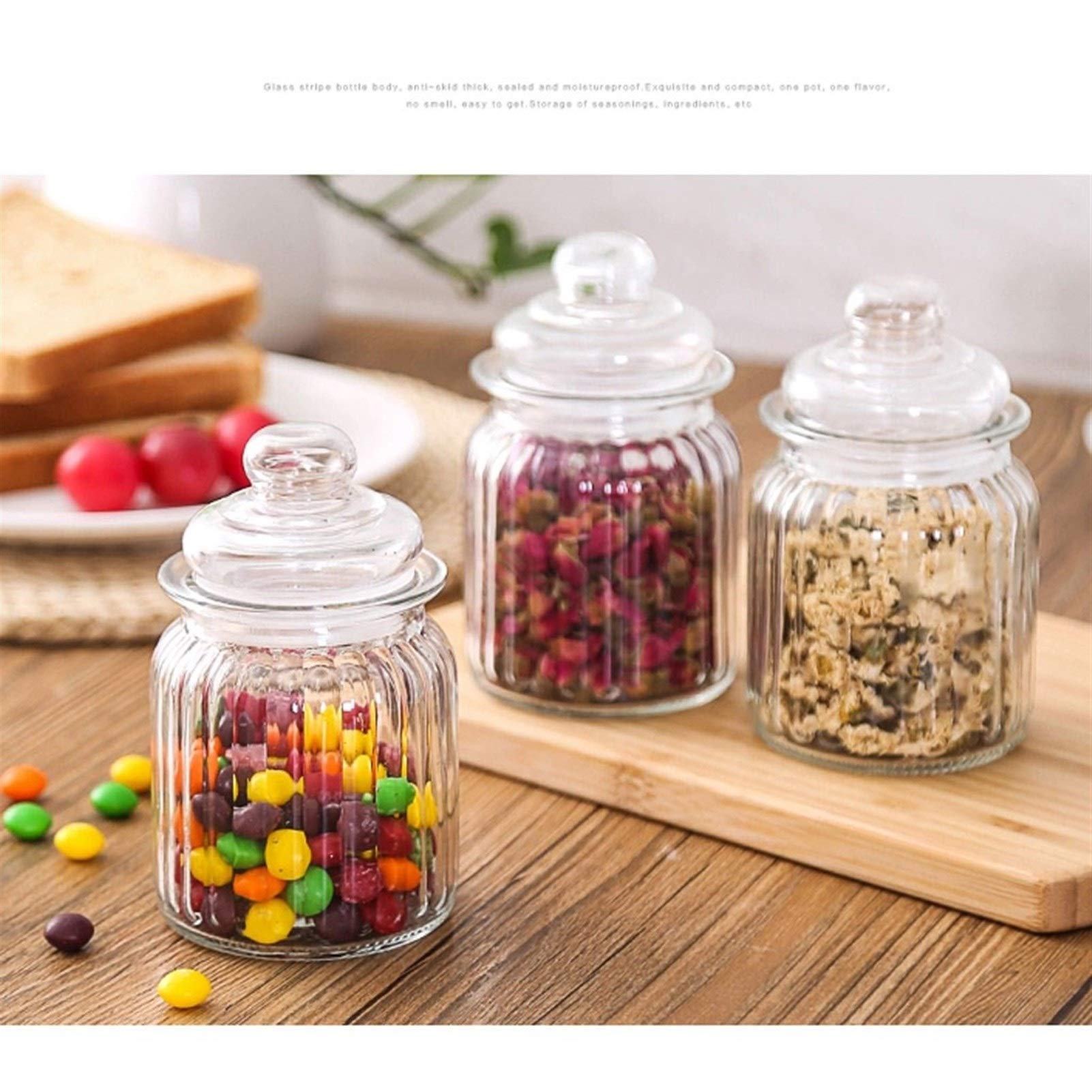 Botes para Alimentos Hermético de Cristal del Frasco Conjunto de 3 con Las Tapas, la Comida Tarro de Almacenamiento, Almacenamiento de Grano de café, Hojas de té, Dulces, Miel. Botes Herméticos